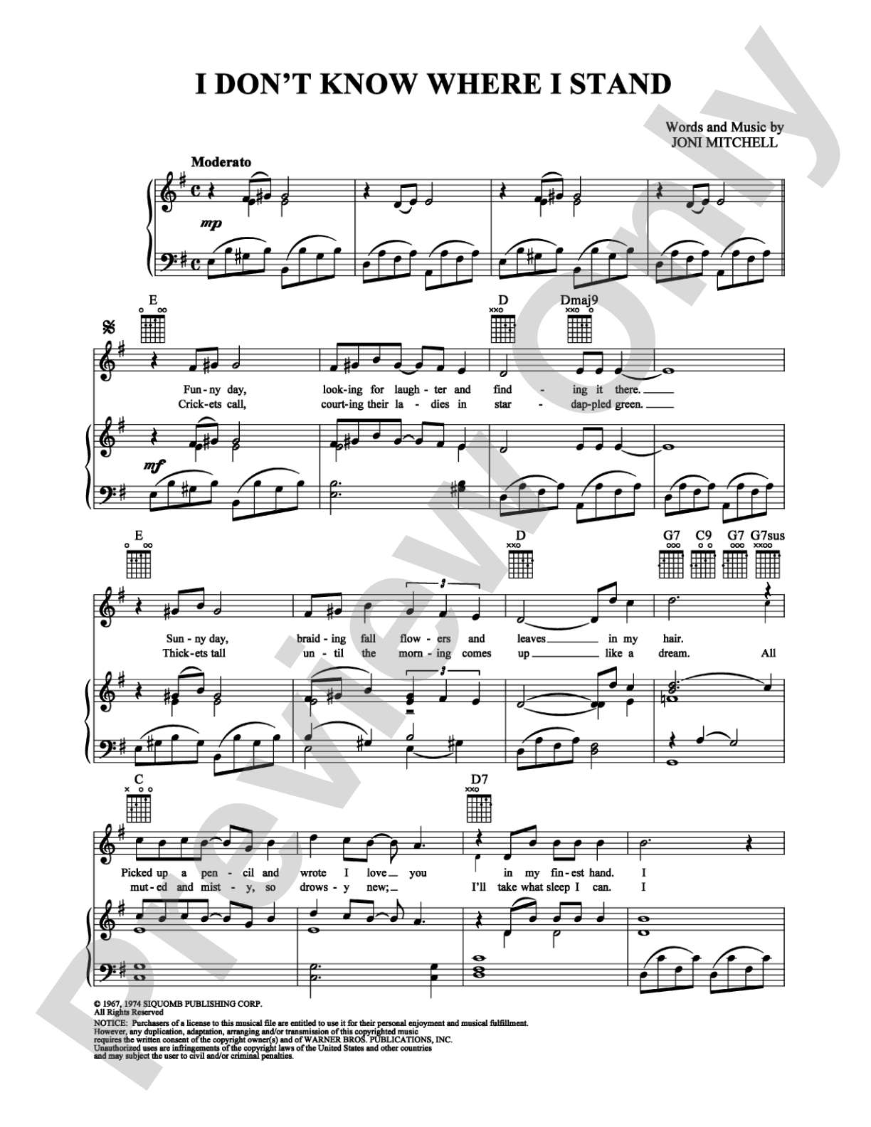I Don't Know Where I Stand: Piano/Vocal/Chords Digital Sheet Music