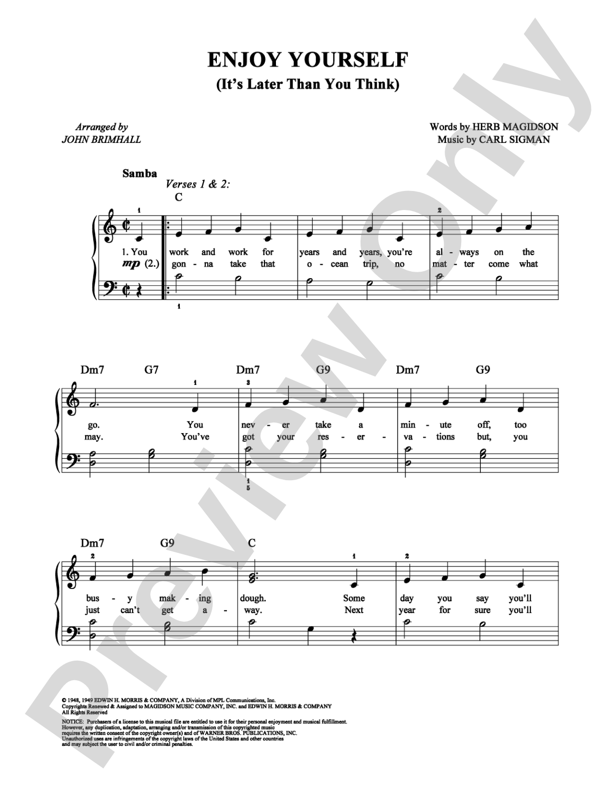 Enjoy Yourself: Easy Piano Digital Sheet Music