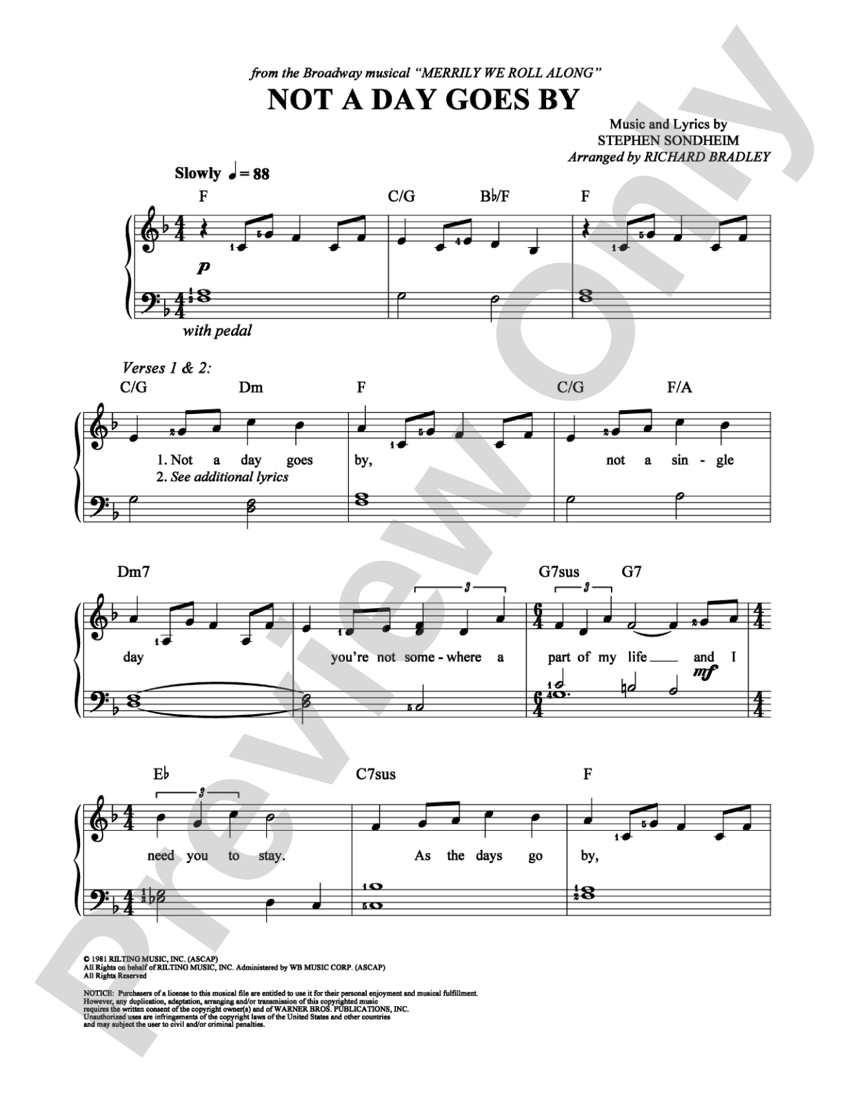 Not a Day Goes By: Easy Piano Digital Sheet Music