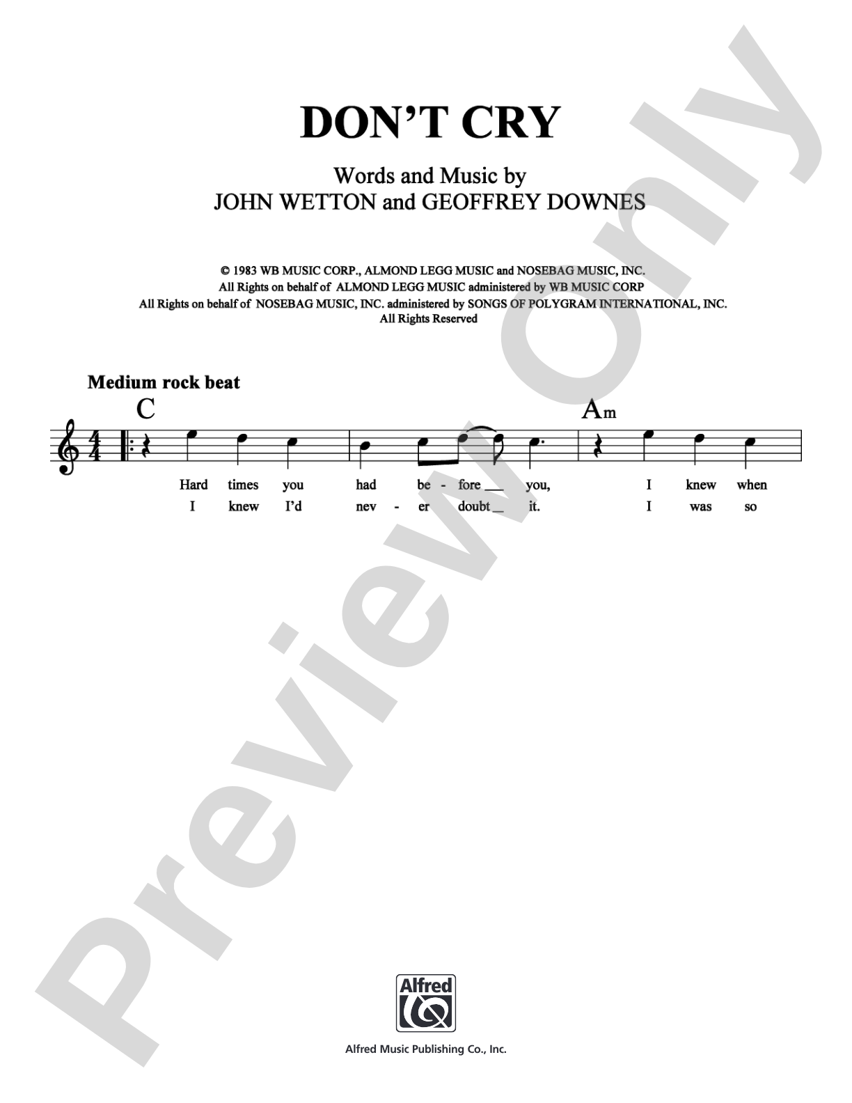 Don't Cry: Lead Sheet Digital Sheet Music