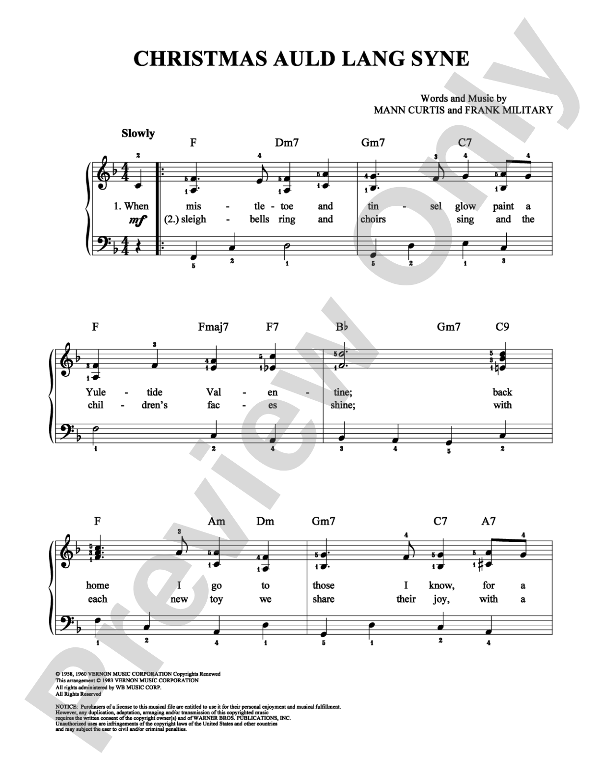 Christmas Auld Lang Syne: Easy Piano Digital Sheet Music