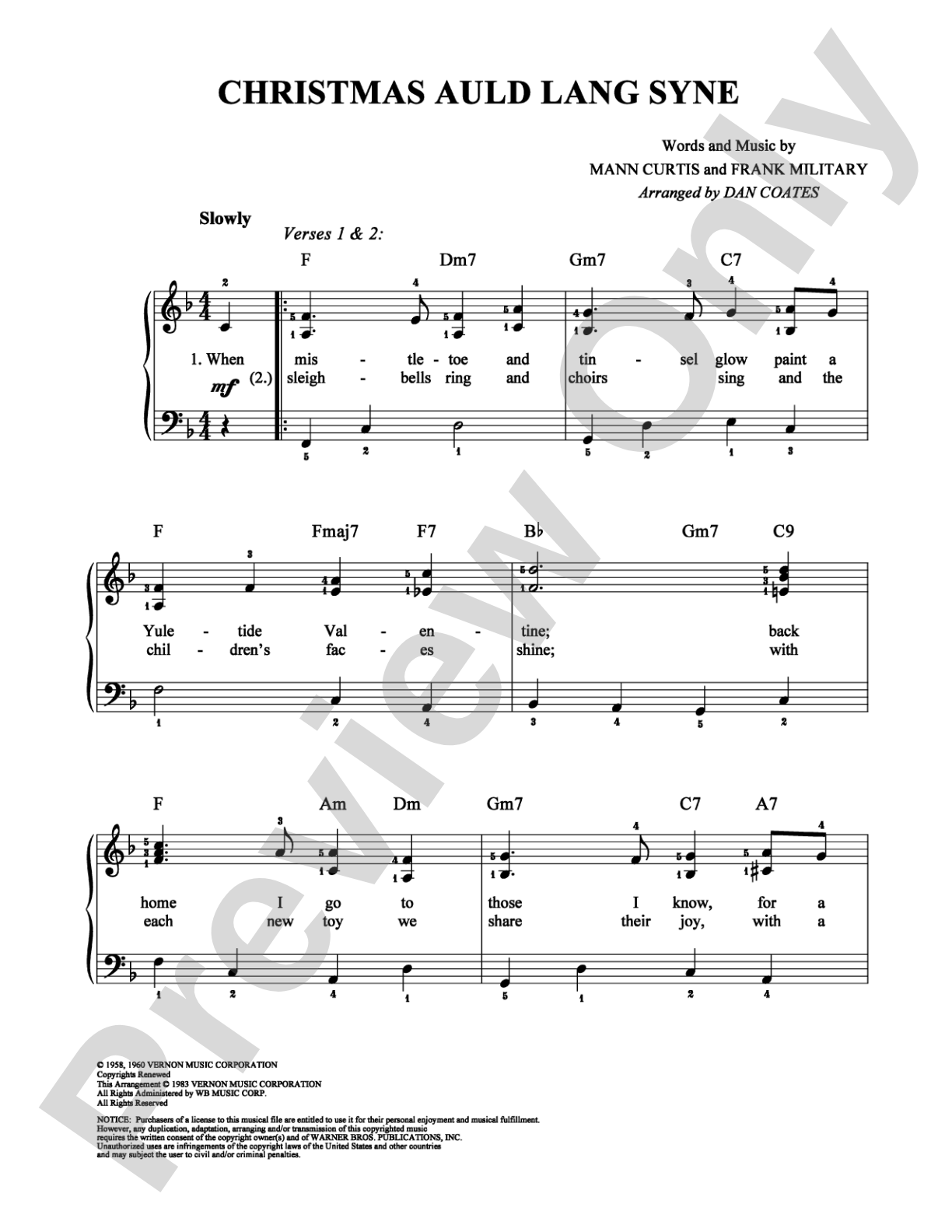Christmas Auld Lang Syne: Easy Piano Digital Sheet Music