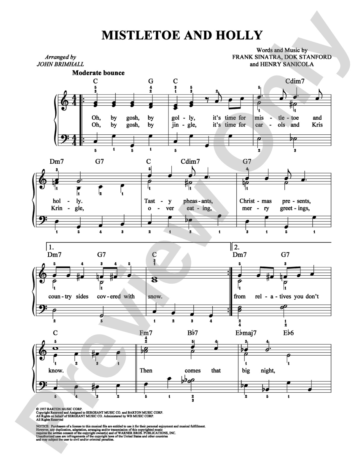Mistletoe and Holly: Easy Piano Digital Sheet Music