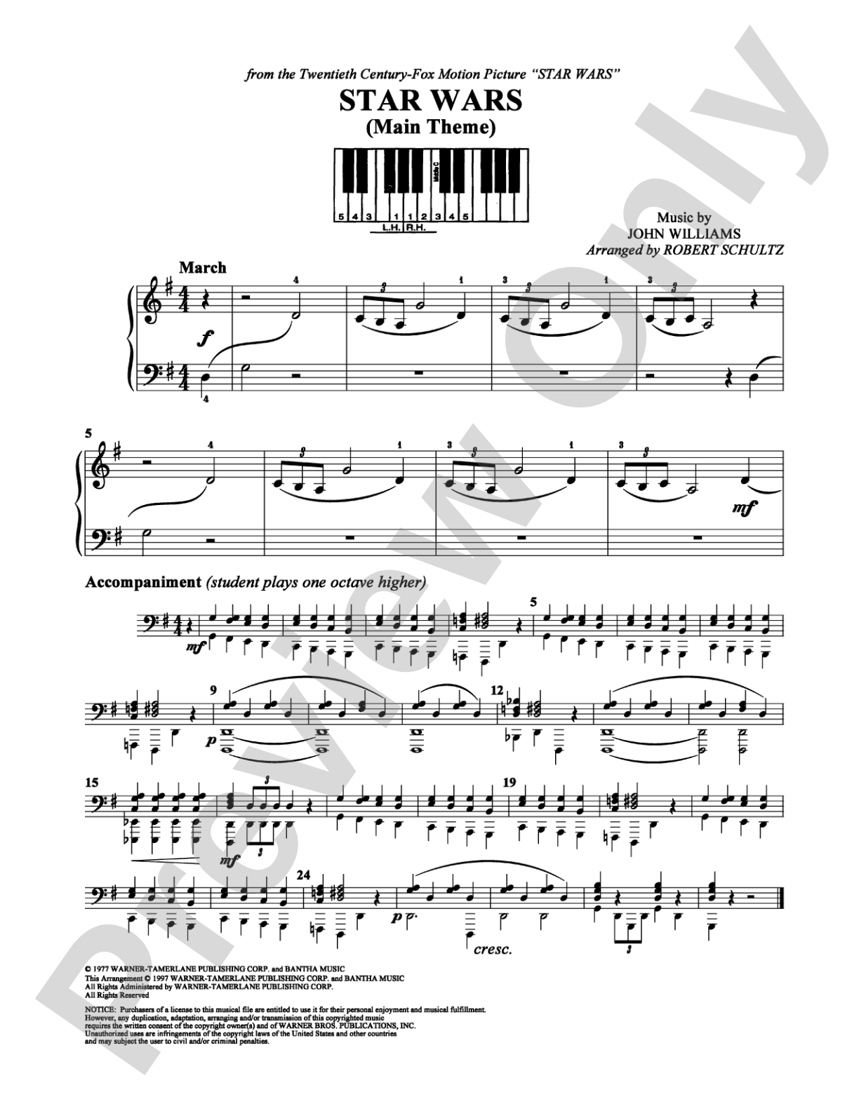 Star Wars (Main Theme): Easy Piano Digital Sheet Music