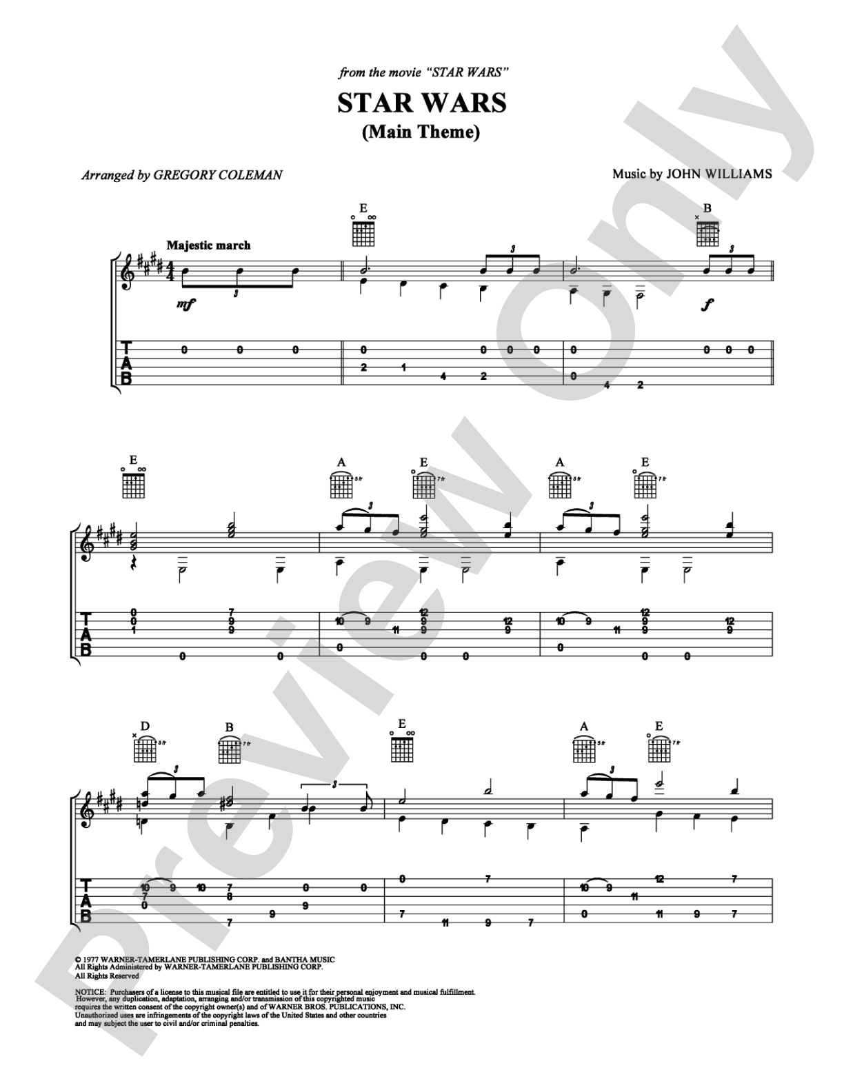 Star Wars (Main Theme): Guitar TAB Digital Sheet Music