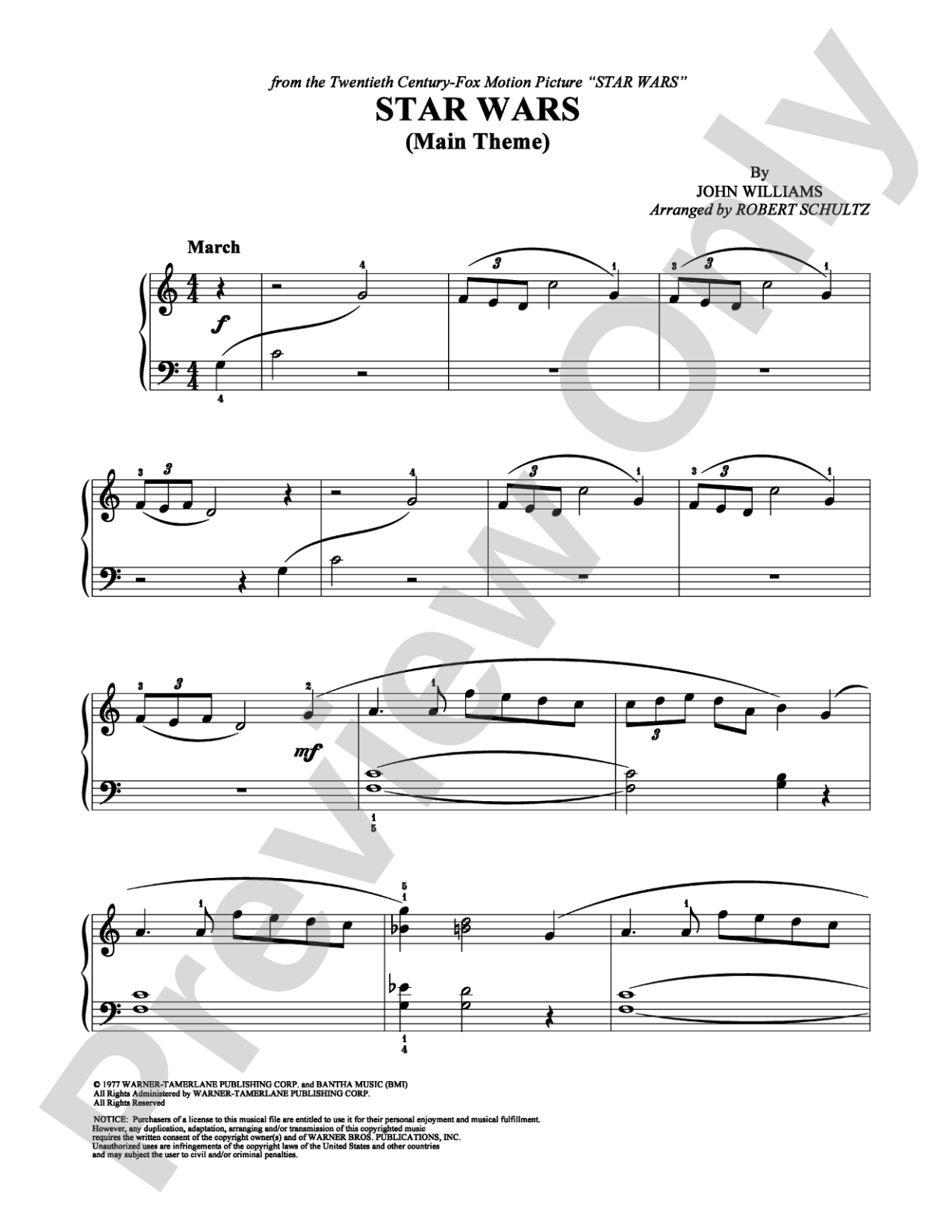 Star Wars (Main Theme): Easy Piano Digital Sheet Music