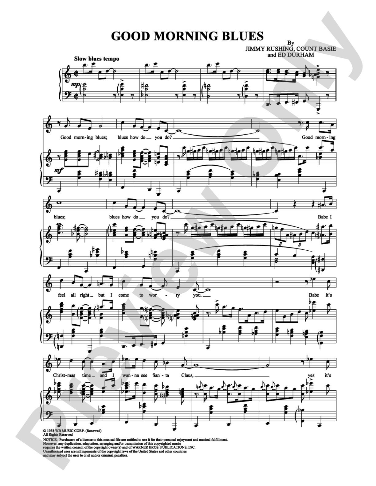 Good Morning Blues: Piano/Vocal/Chords Digital Sheet Music