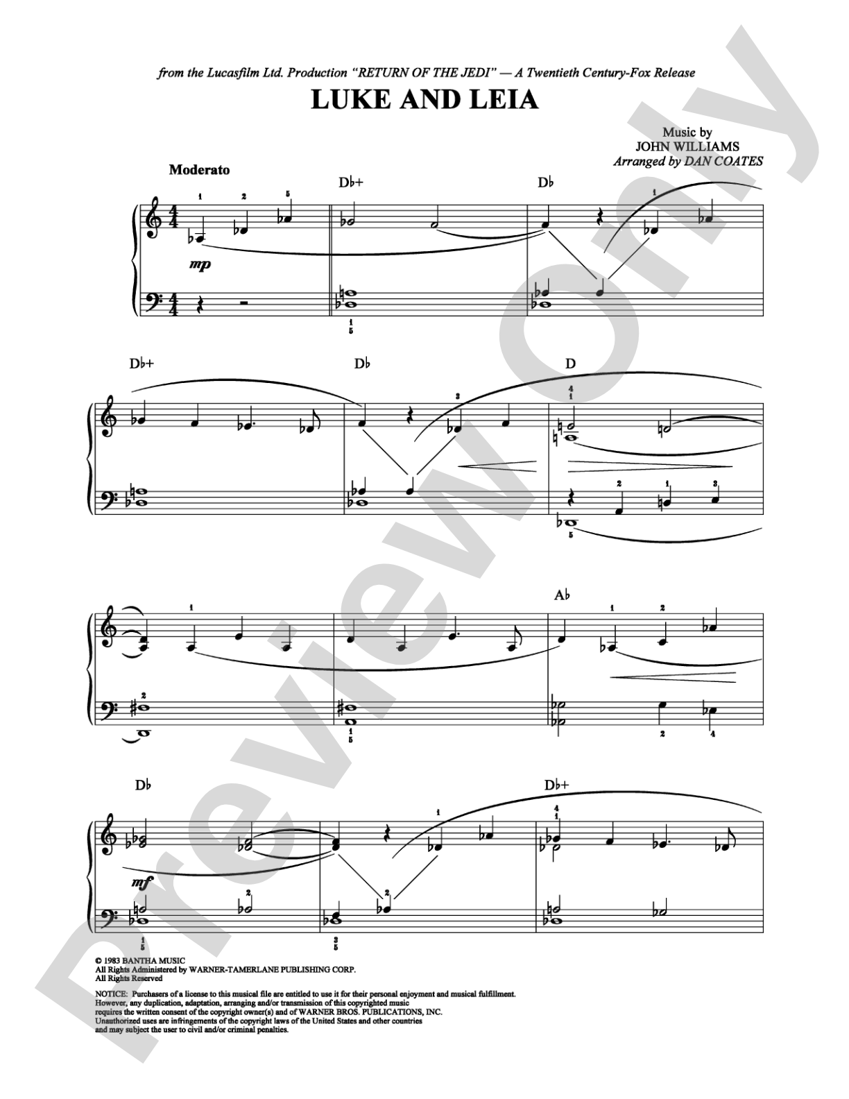Luke and Leia: Easy Piano Digital Sheet Music