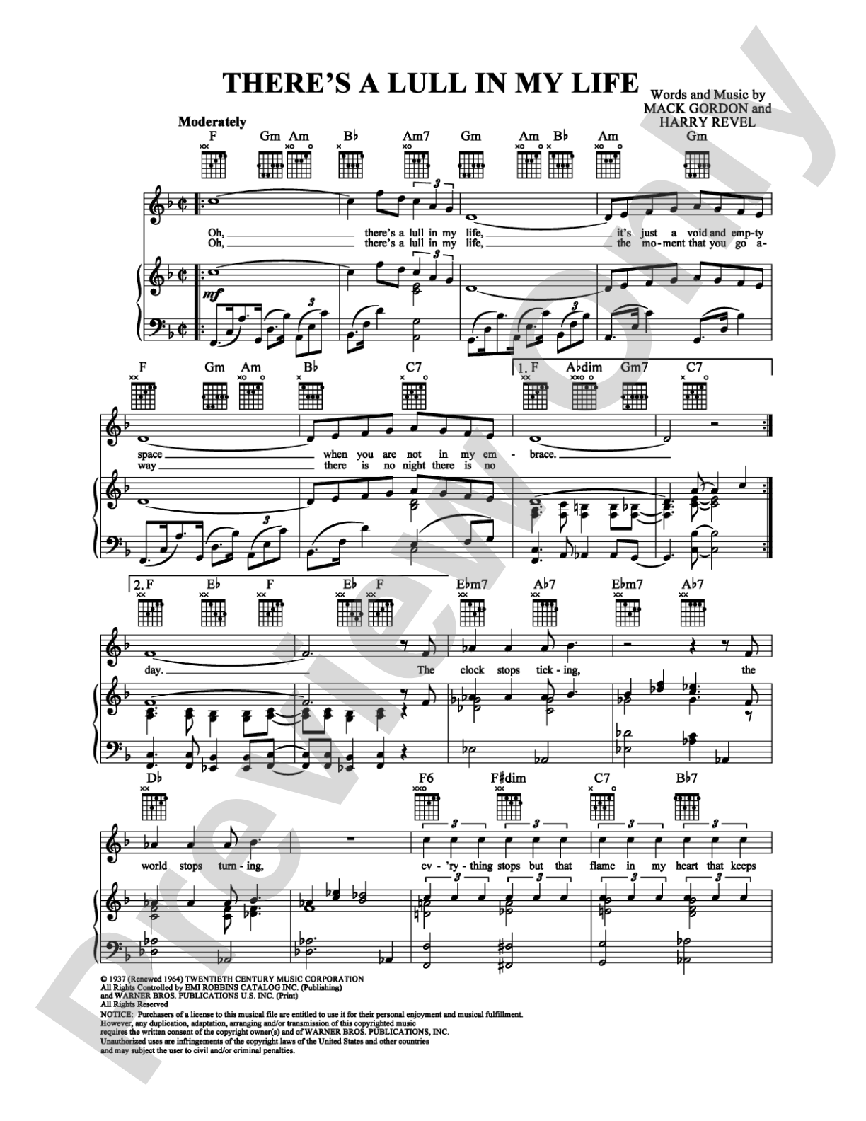 There's a Lull in My Life: Piano/Vocal/Chords Digital Sheet Music