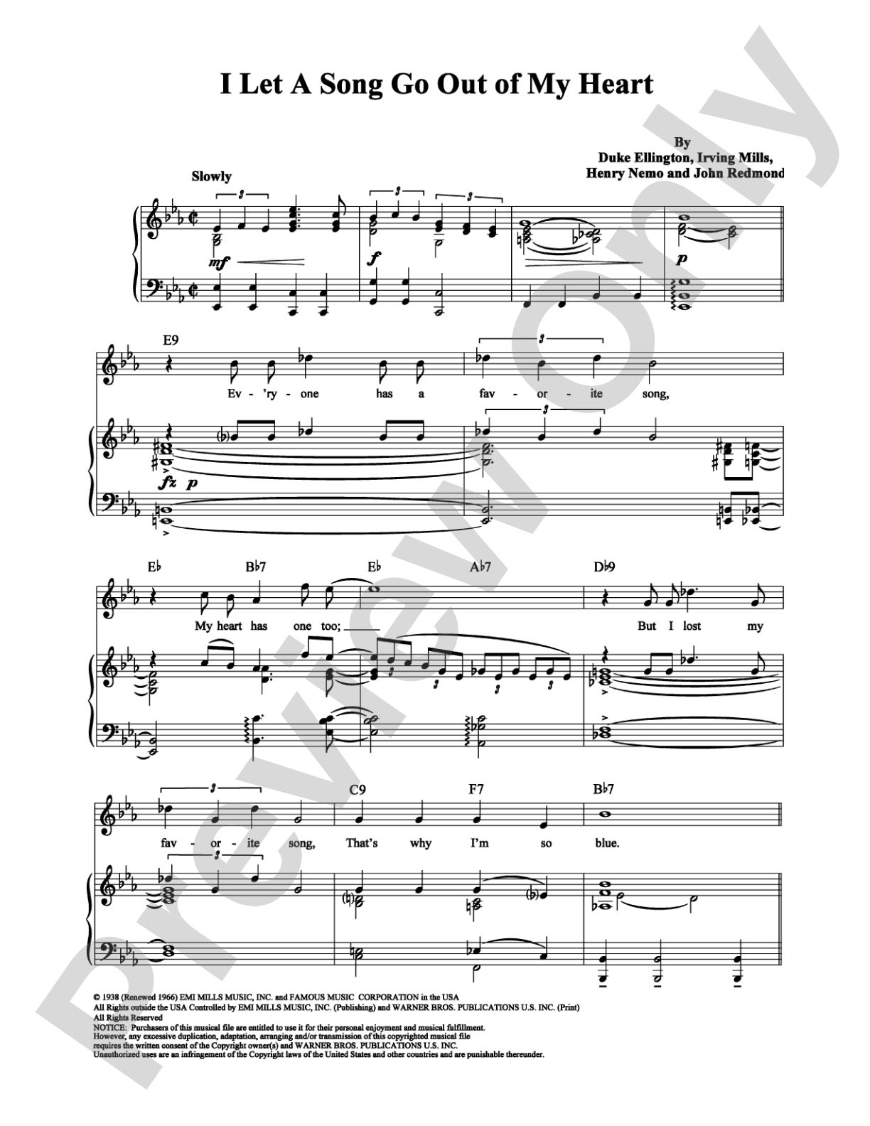 I Let A Song Go Out Of My Heart: Piano/Vocal/Chords Digital Sheet Music