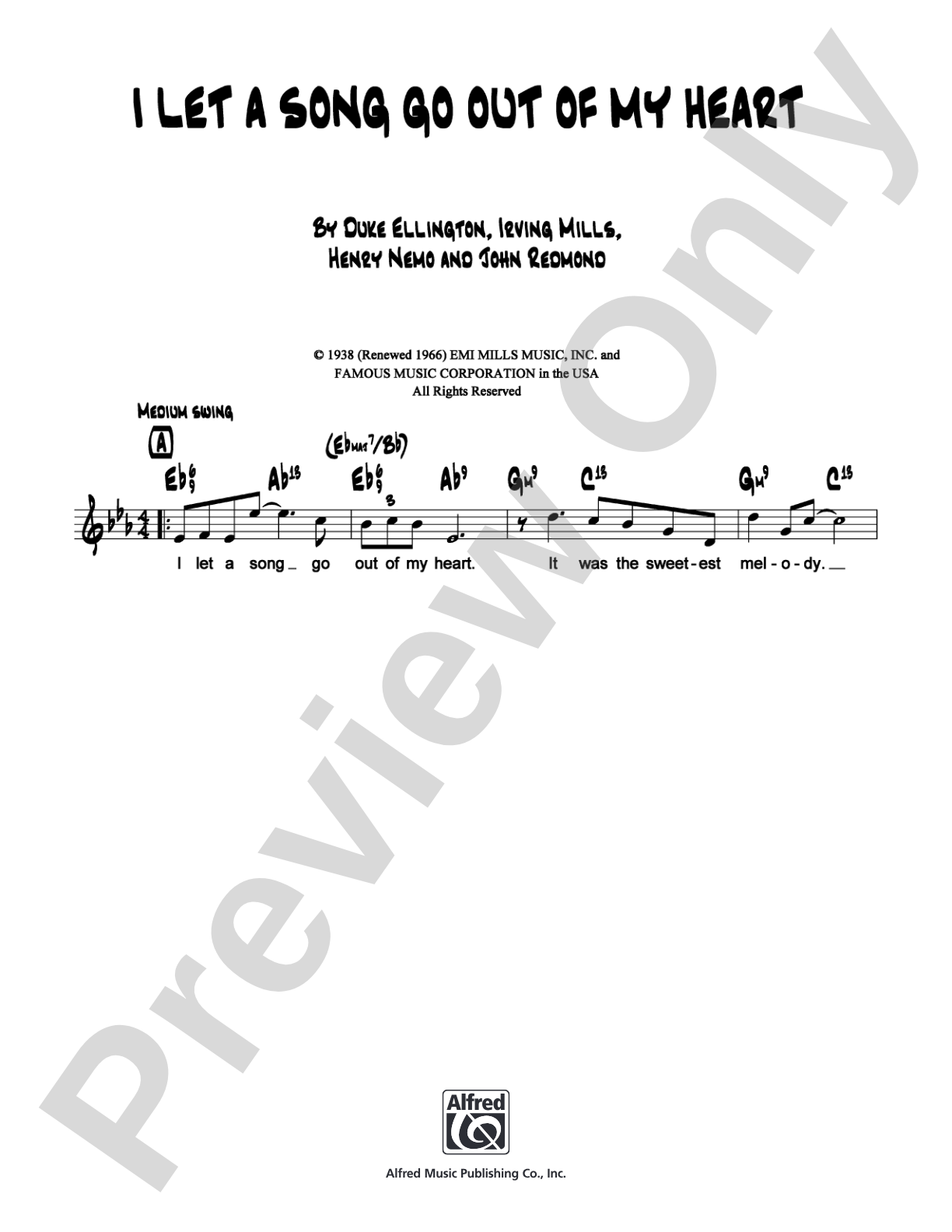I Let A Song Go Out Of My Heart: Lead Sheet Digital Sheet Music