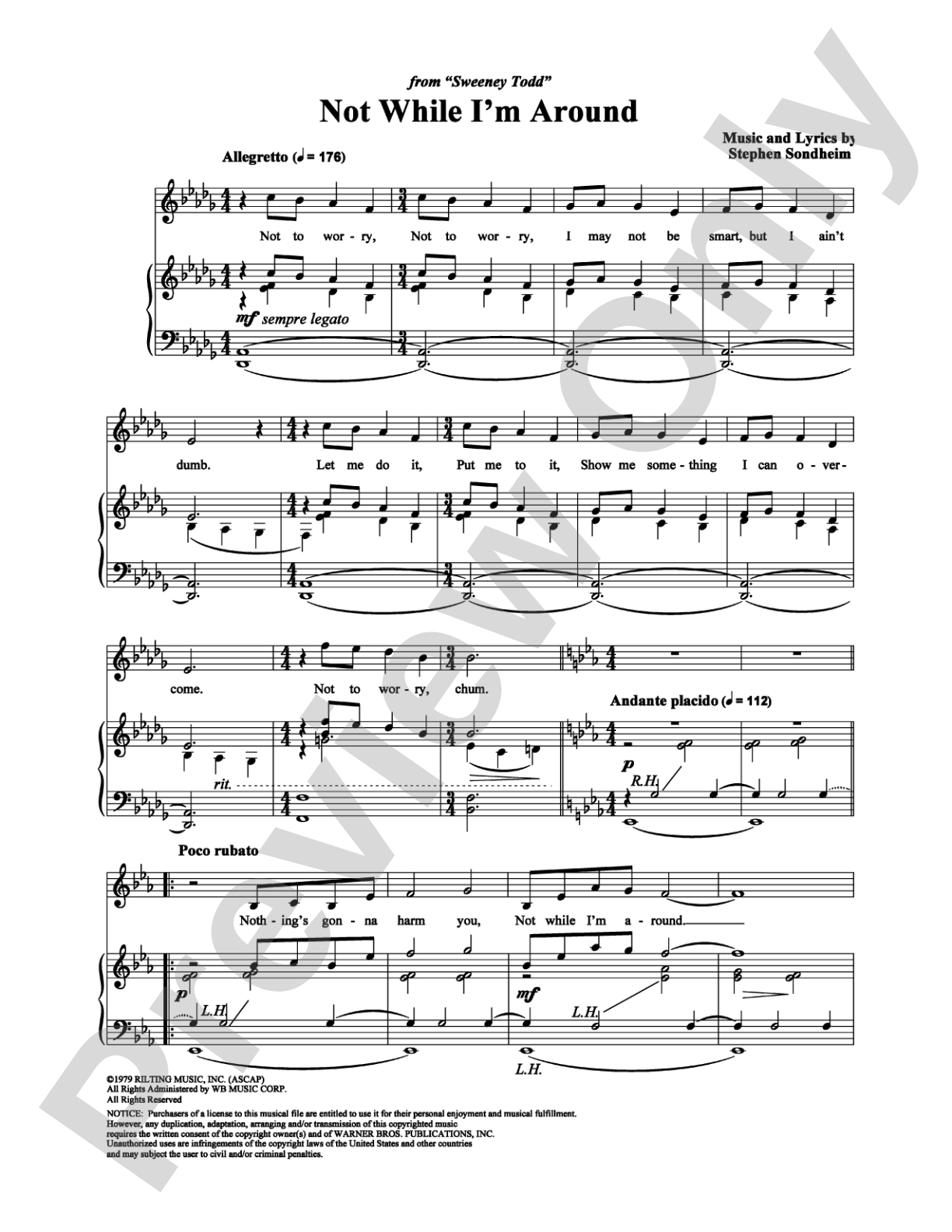 Not While I'm Around: Piano/Vocal/Chords Digital Sheet Music