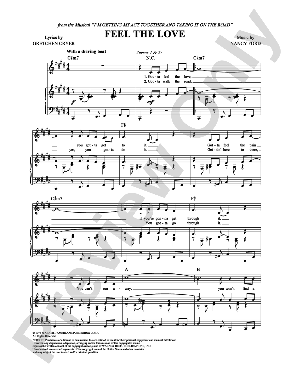 Feel the Love: Piano/Vocal/Chords Digital Sheet Music
