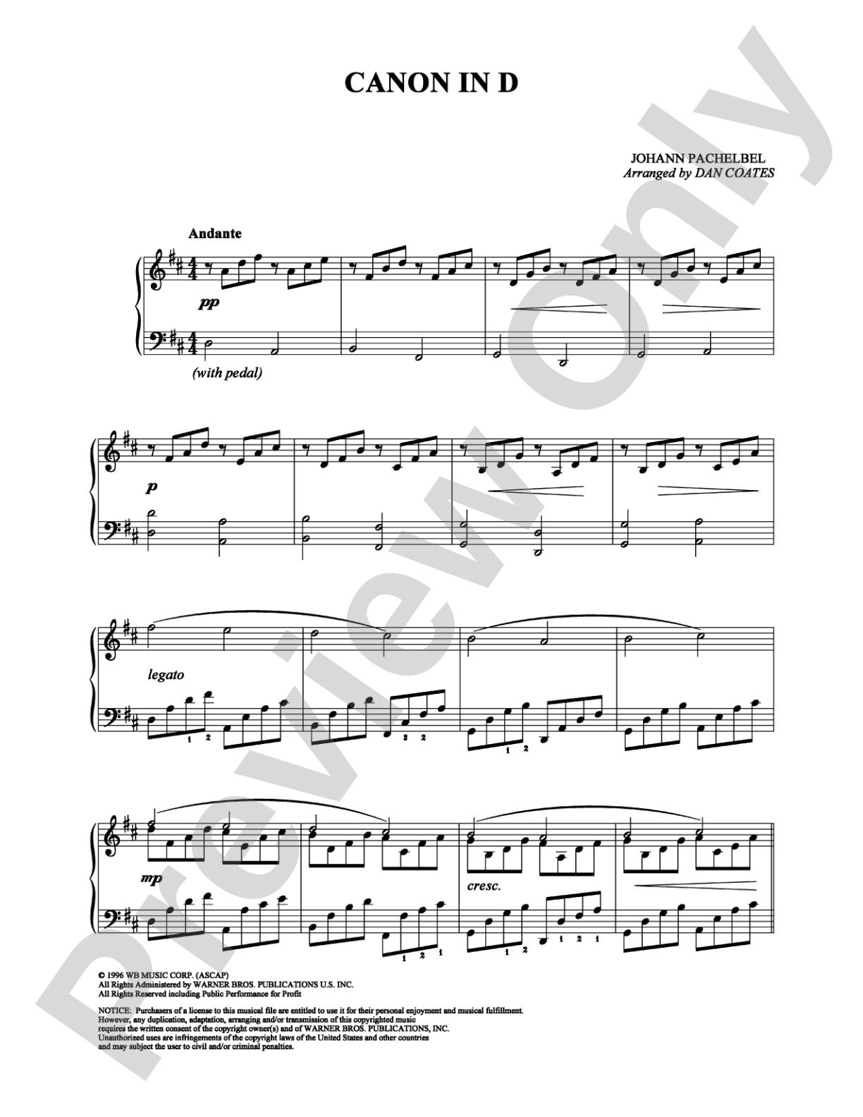 Canon in D: Piano Digital Sheet Music