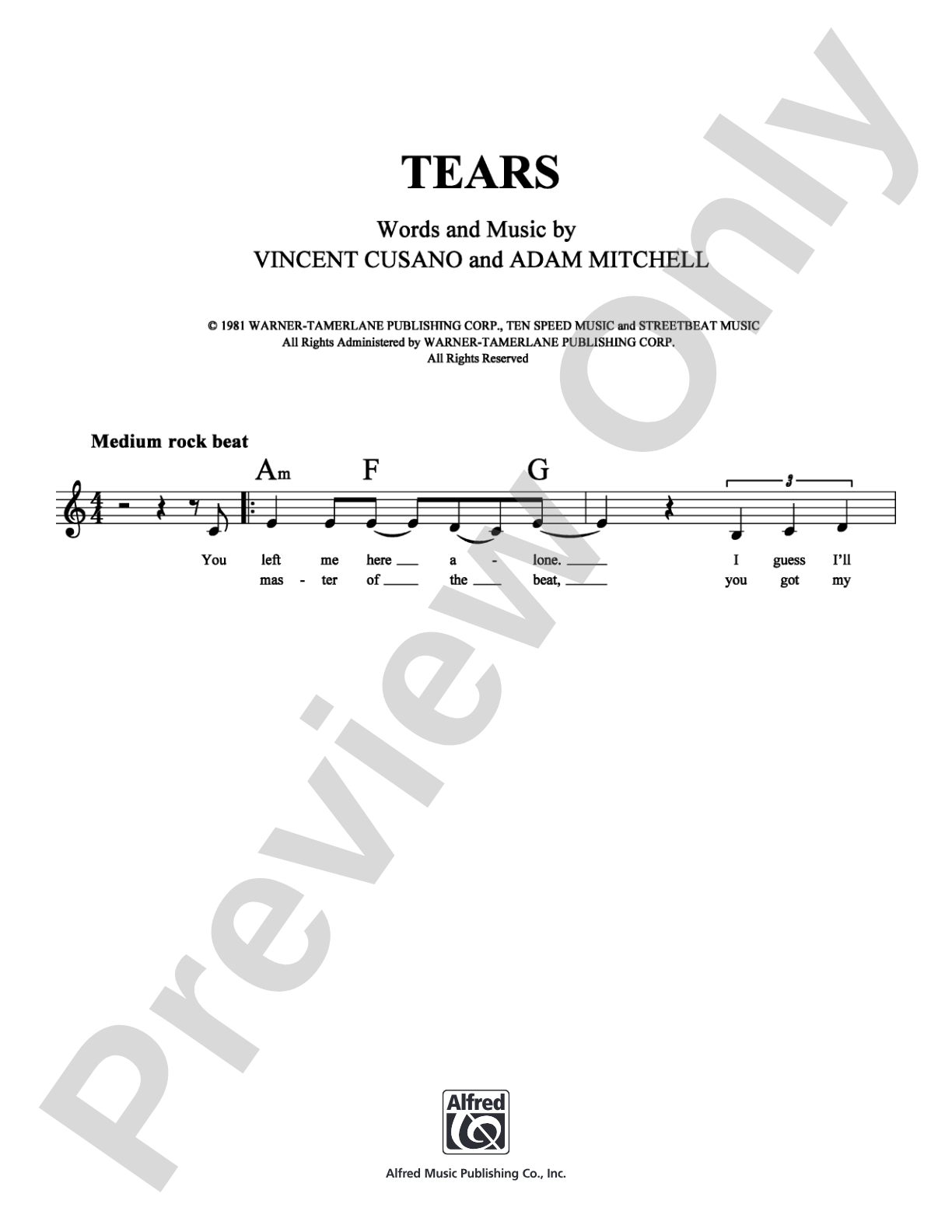 Tears: Lead Sheet Digital Sheet Music
