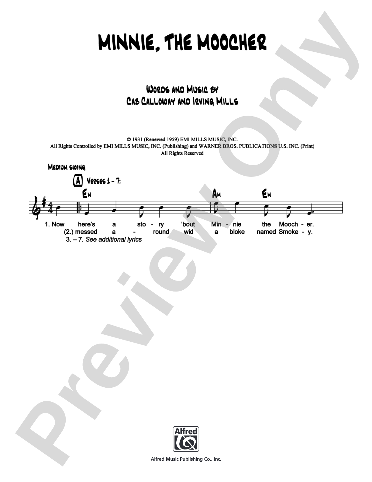 Minnie, the Moocher: Lead Sheet Digital Sheet Music
