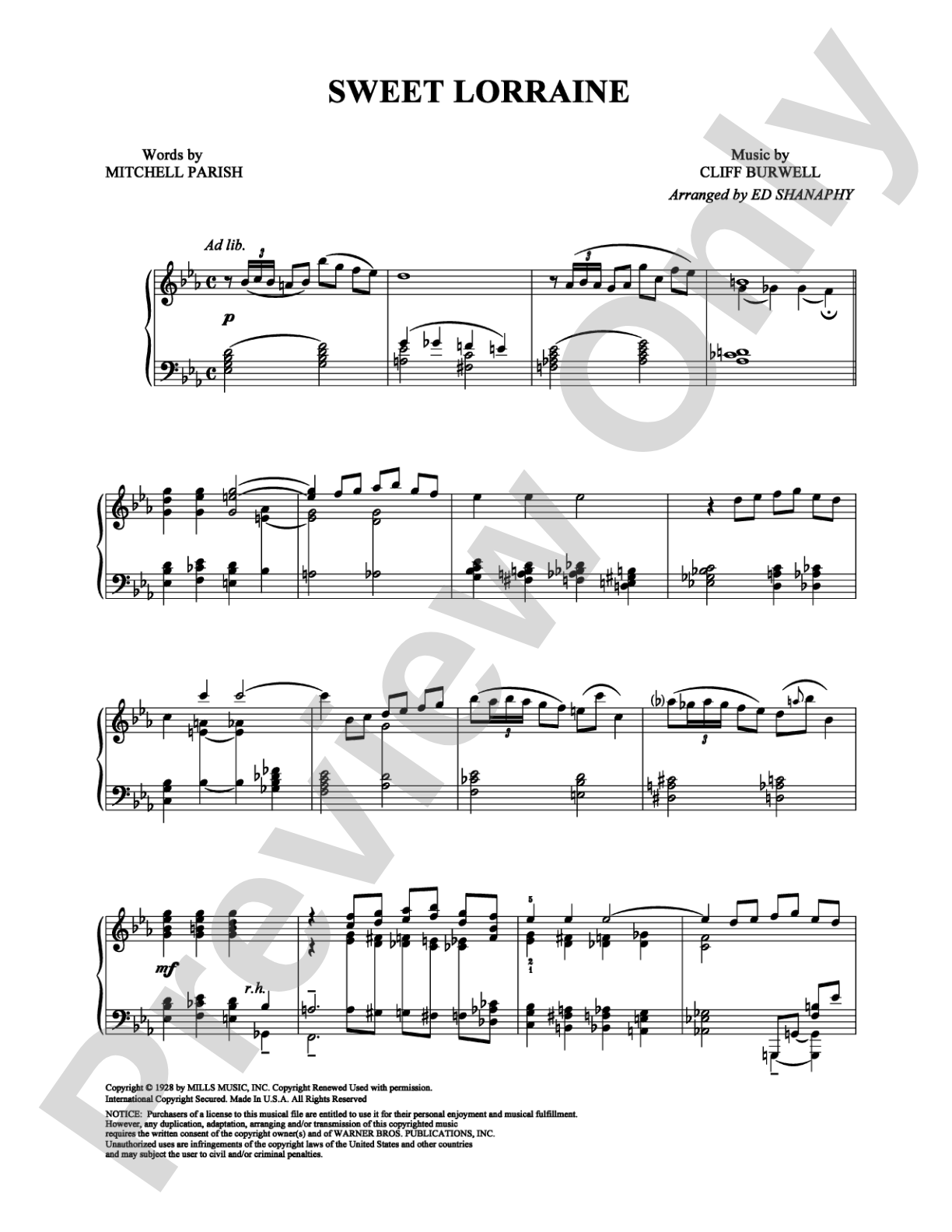 Sweet Lorraine: Piano Digital Sheet Music