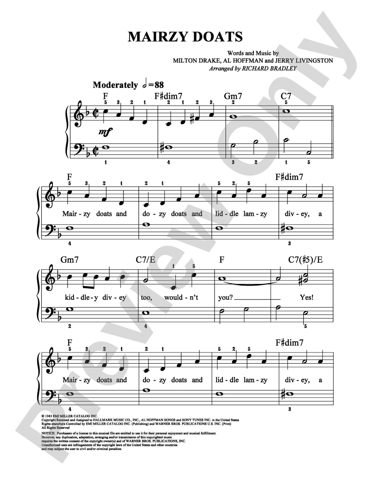 Mairzy Doats: Easy Piano Digital Sheet Music