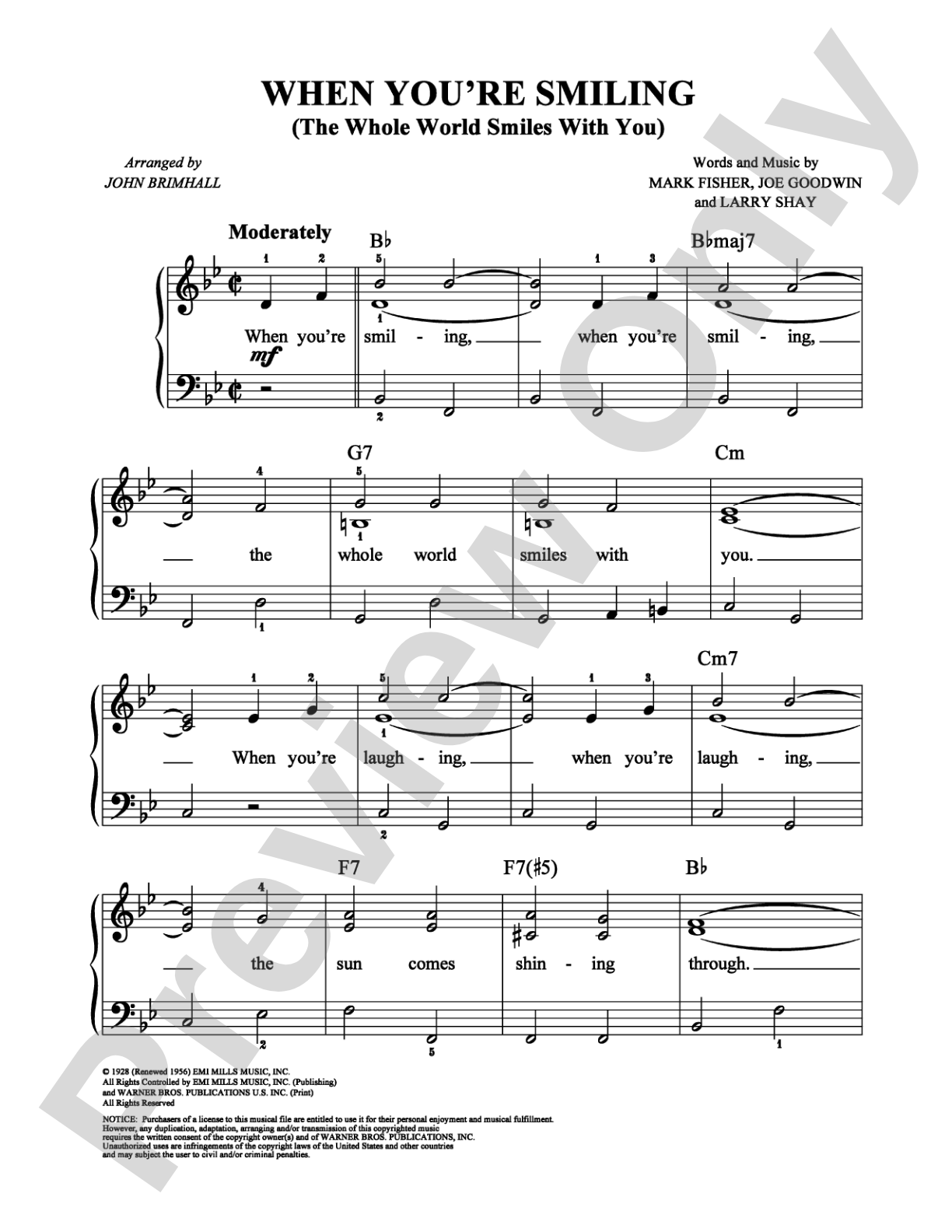 When You're Smiling (The Whole World Smiles With You): Easy Piano Digital Sheet Music