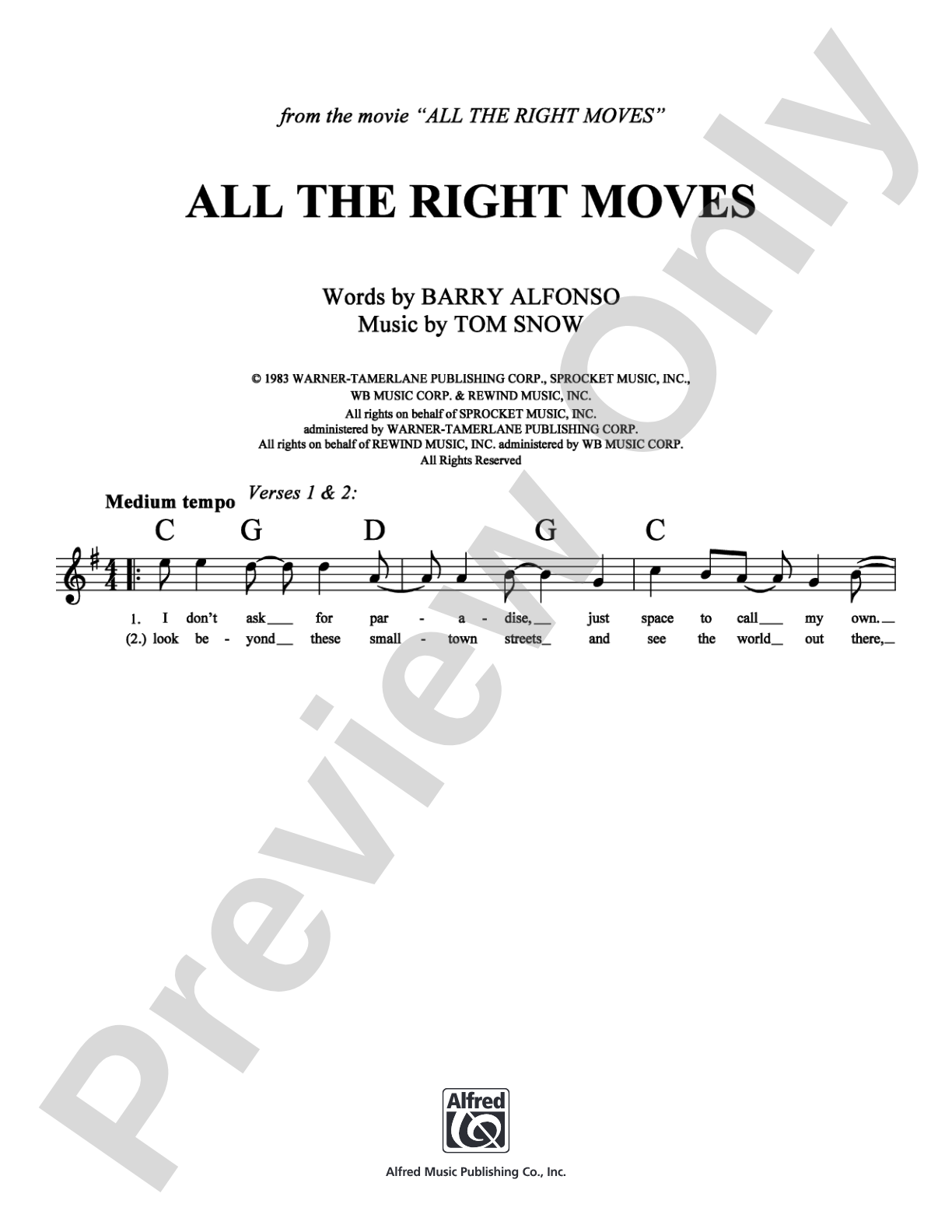 All the Right Moves: Lead Sheet Digital Sheet Music