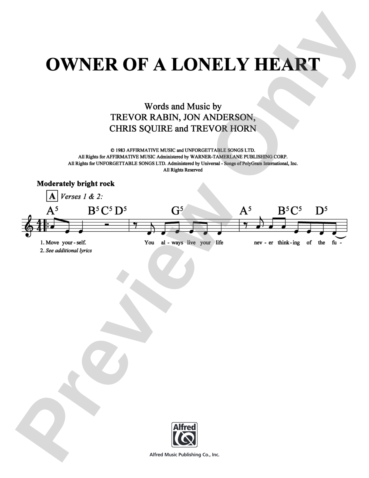 Owner of a Lonely Heart: Lead Sheet Digital Sheet Music