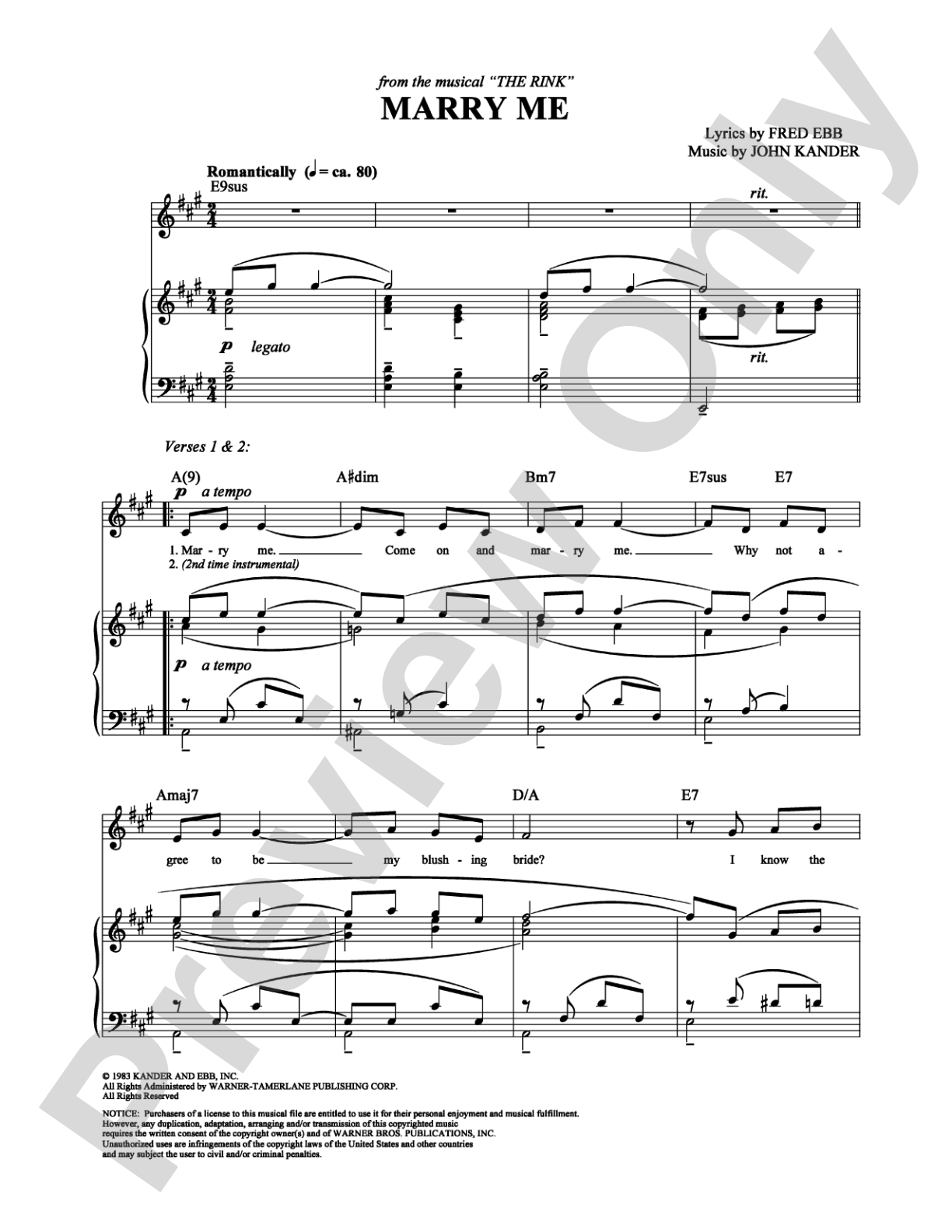 Marry Me: Piano/Vocal/Chords Digital Sheet Music
