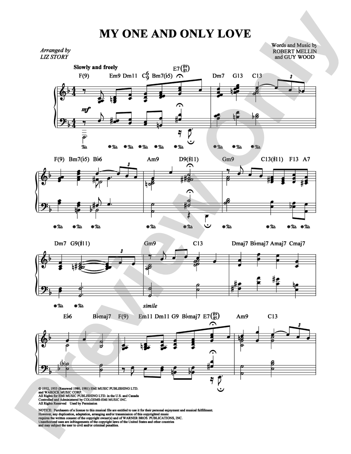 My One and Only Love: Piano Digital Sheet Music
