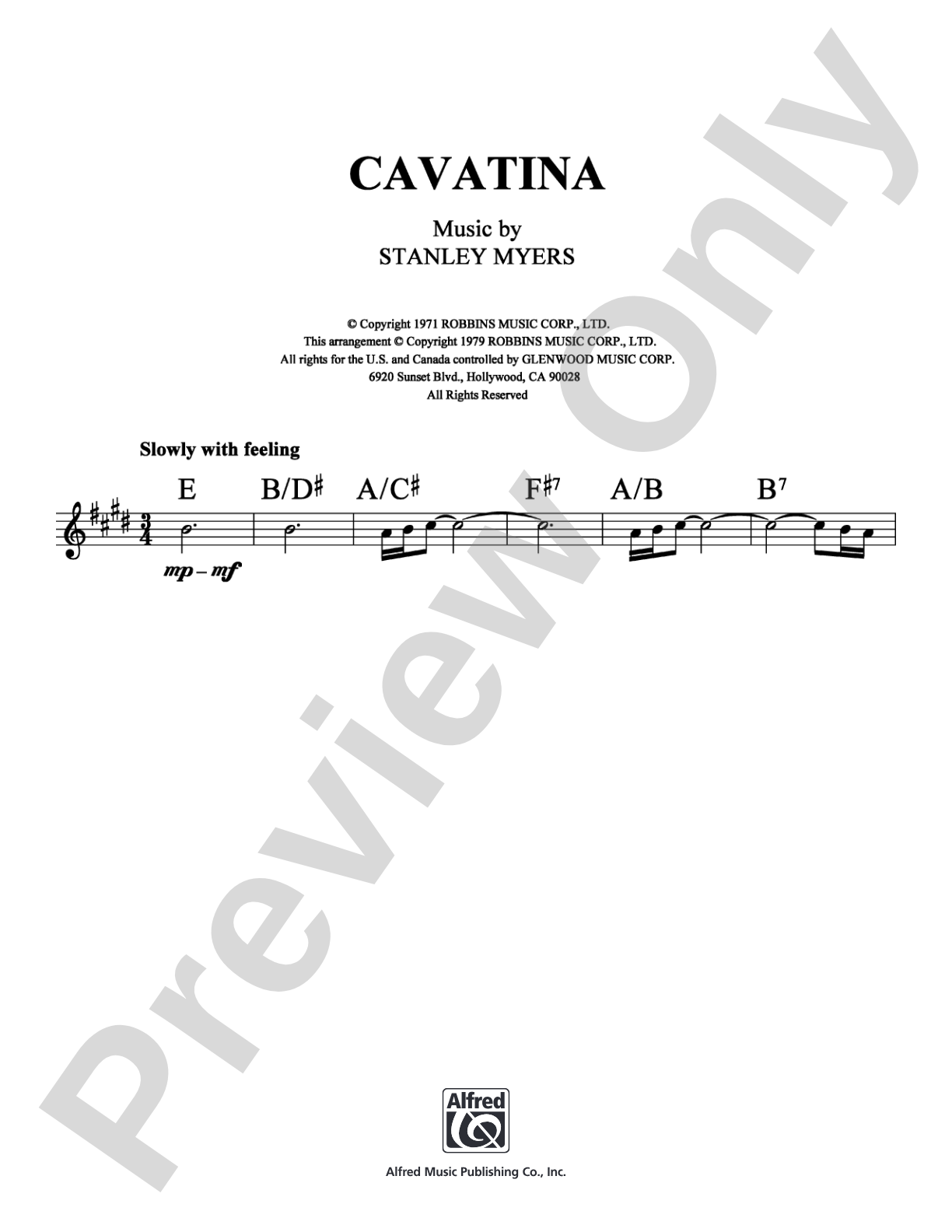 Cavatina: Lead Sheet Digital Sheet Music