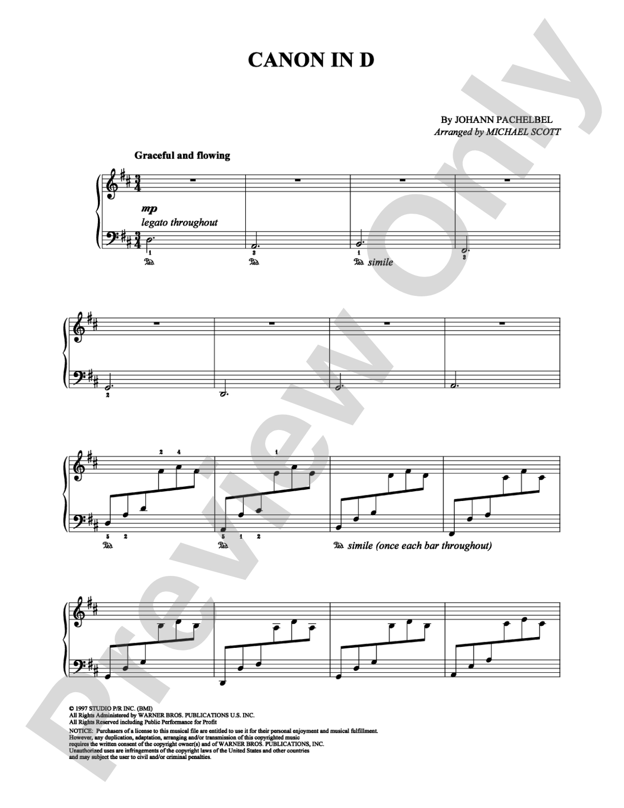 Canon in D: Piano Digital Sheet Music