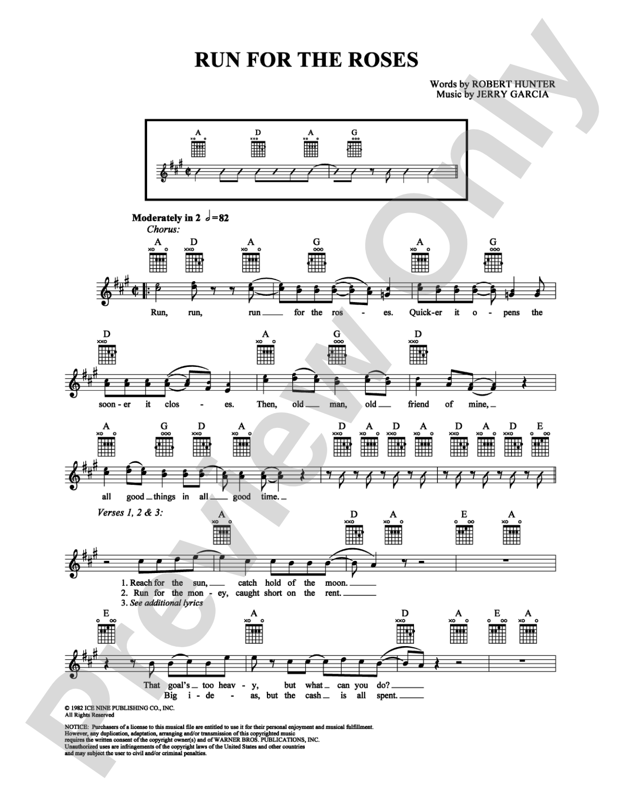 Run for the Roses: Easy Guitar Digital Sheet Music
