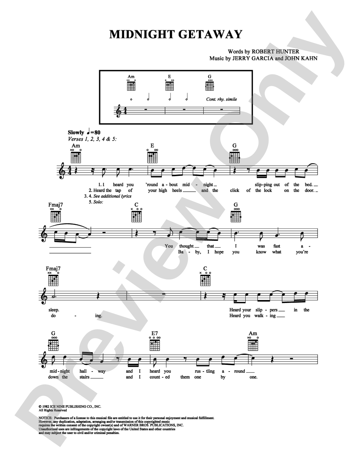 Midnight Getaway: Easy Guitar Digital Sheet Music