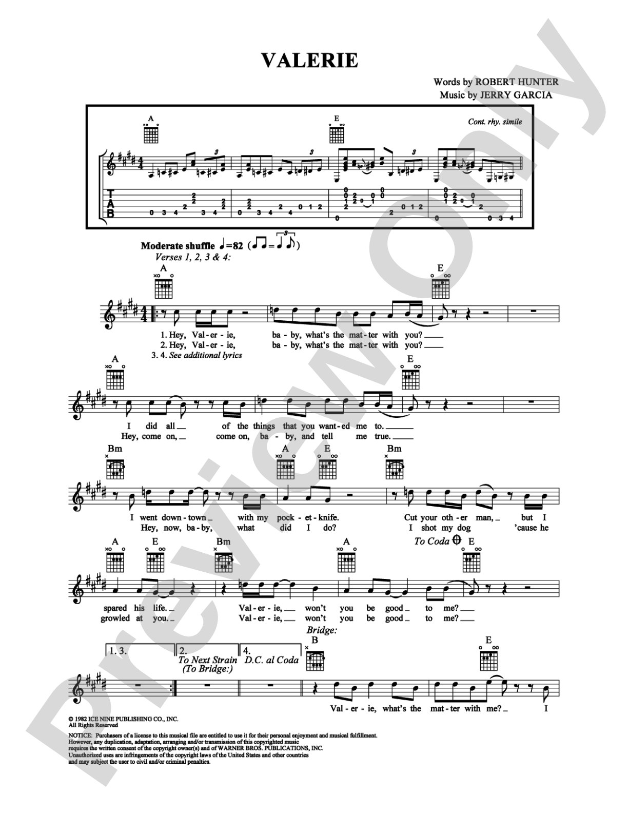 Valerie: Easy Guitar Digital Sheet Music