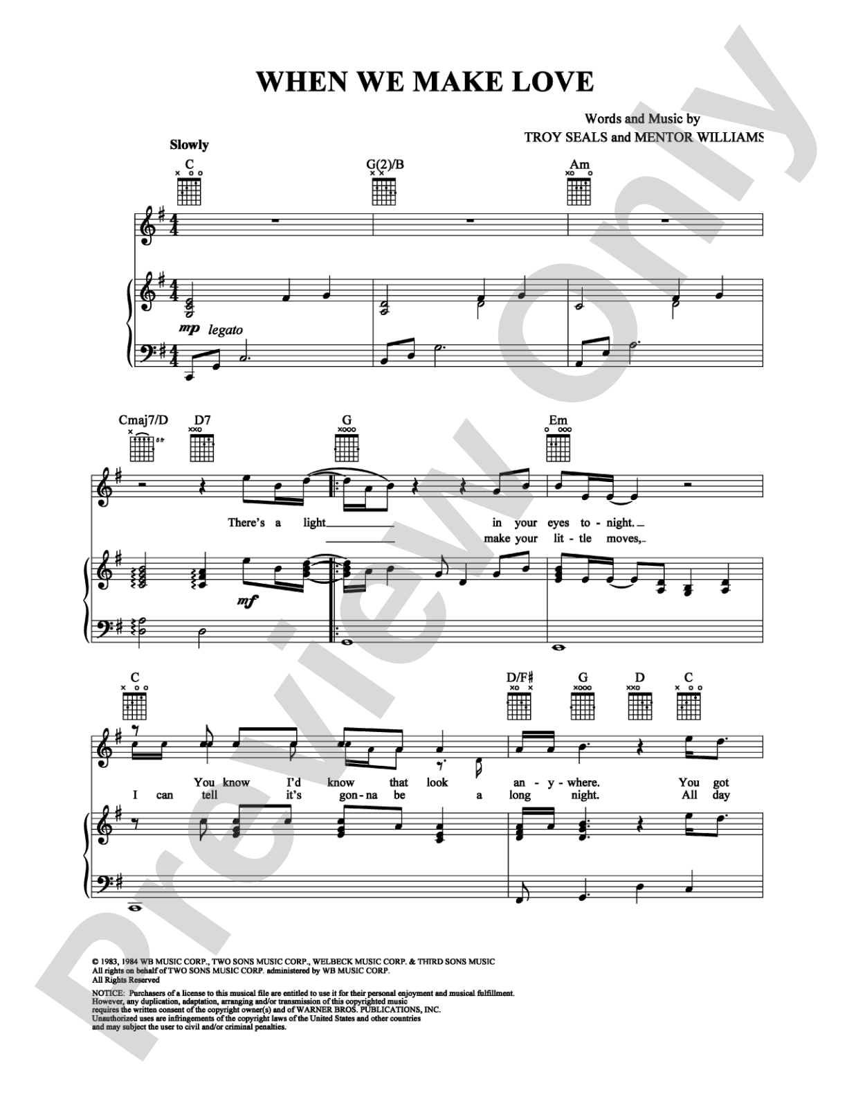 When We Make Love: Piano/Vocal/Chords Digital Sheet Music