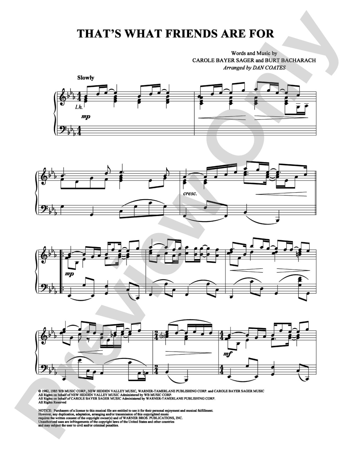 That's What Friends Are For: Piano Digital Sheet Music