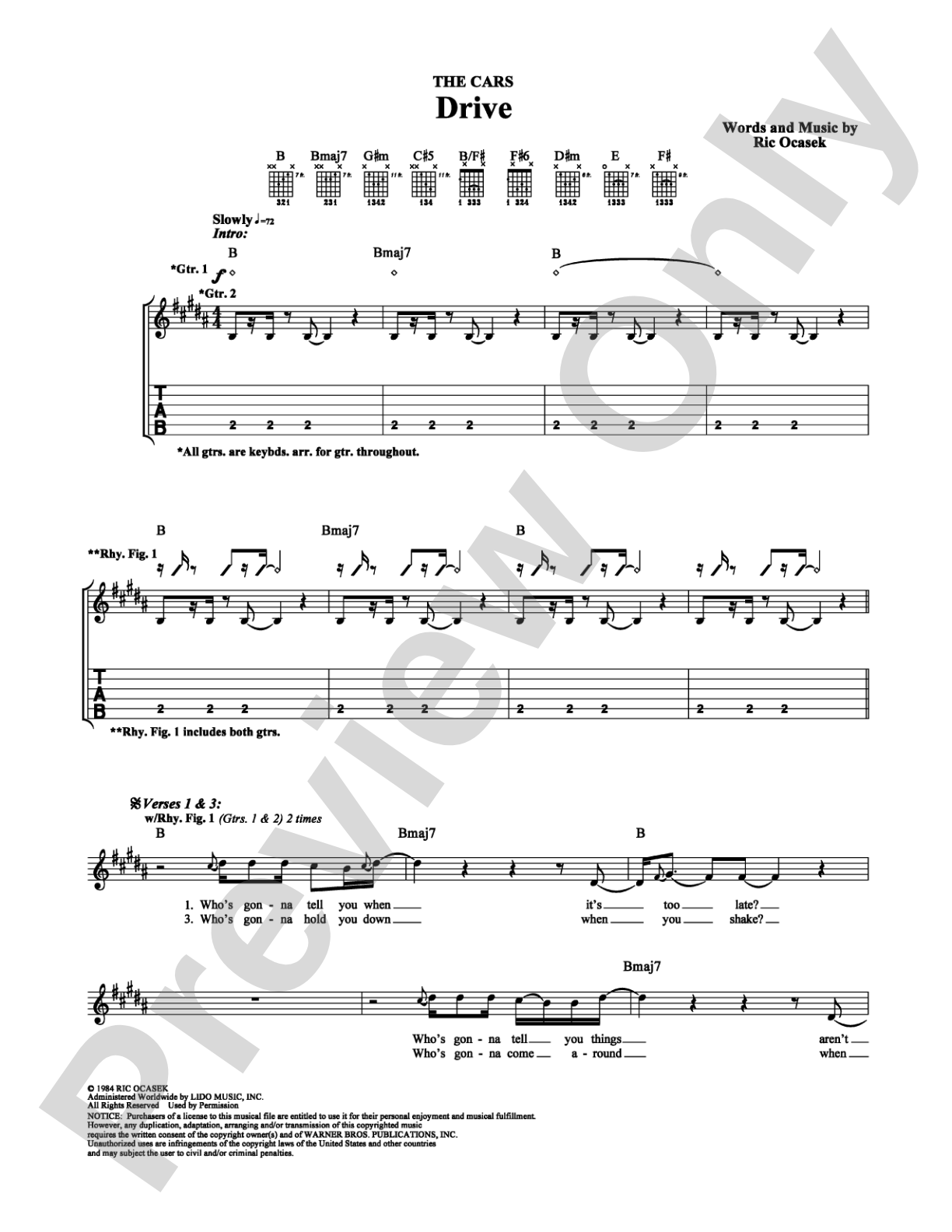 Drive: Guitar TAB Digital Sheet Music
