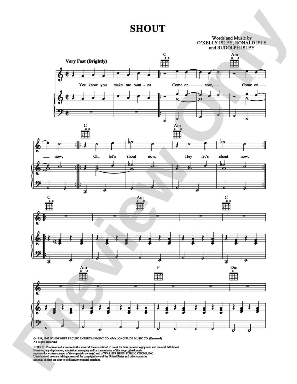 Shout: Piano/Vocal/Chords Digital Sheet Music