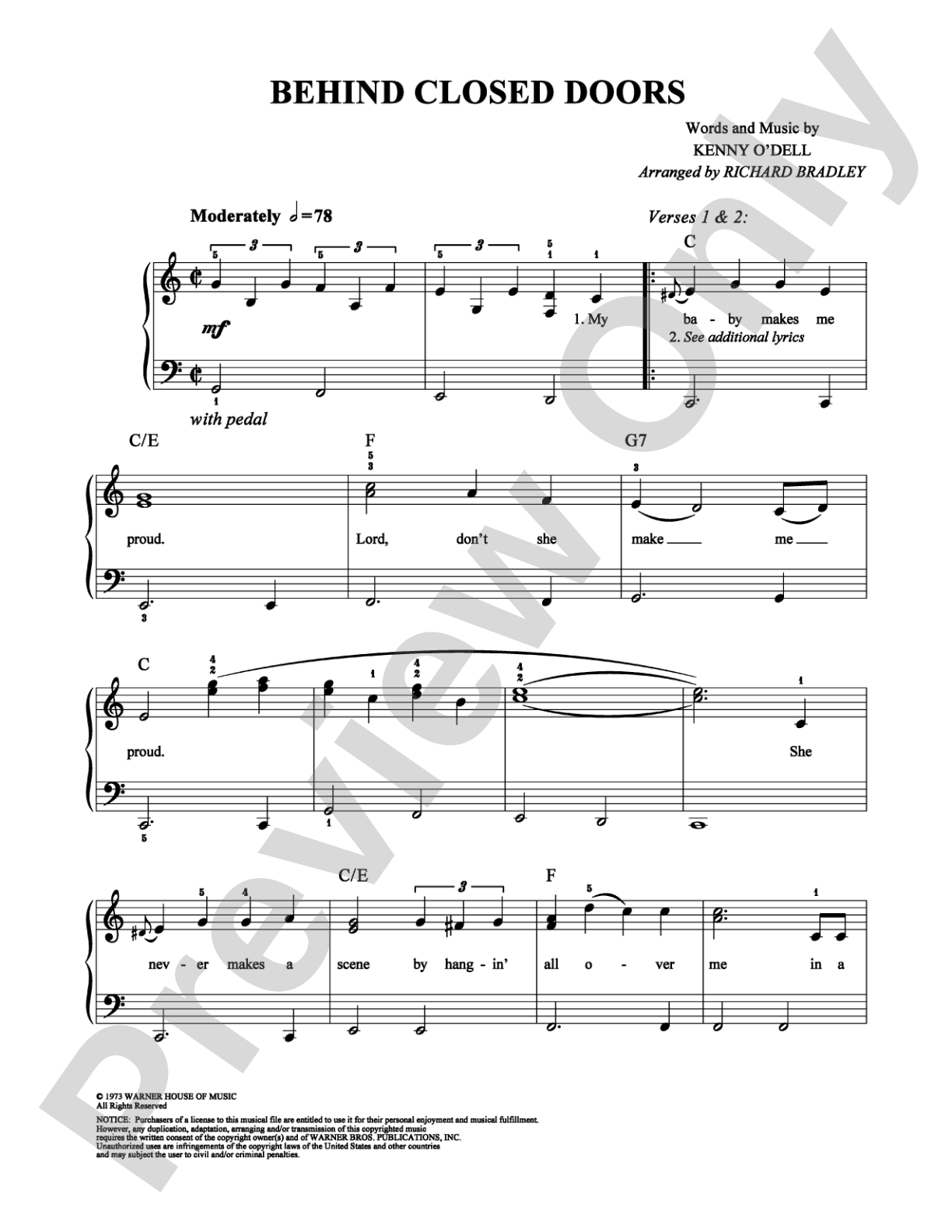 Behind Closed Doors: Easy Piano Digital Sheet Music