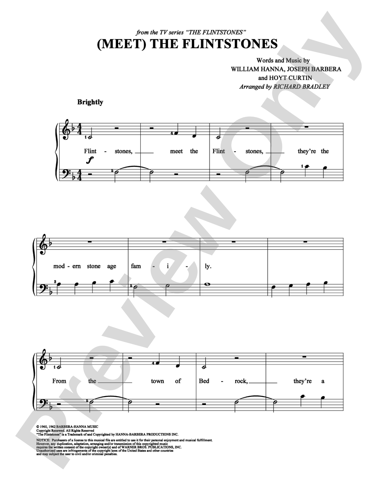 (Meet) The Flintstones: Easy Piano Digital Sheet Music