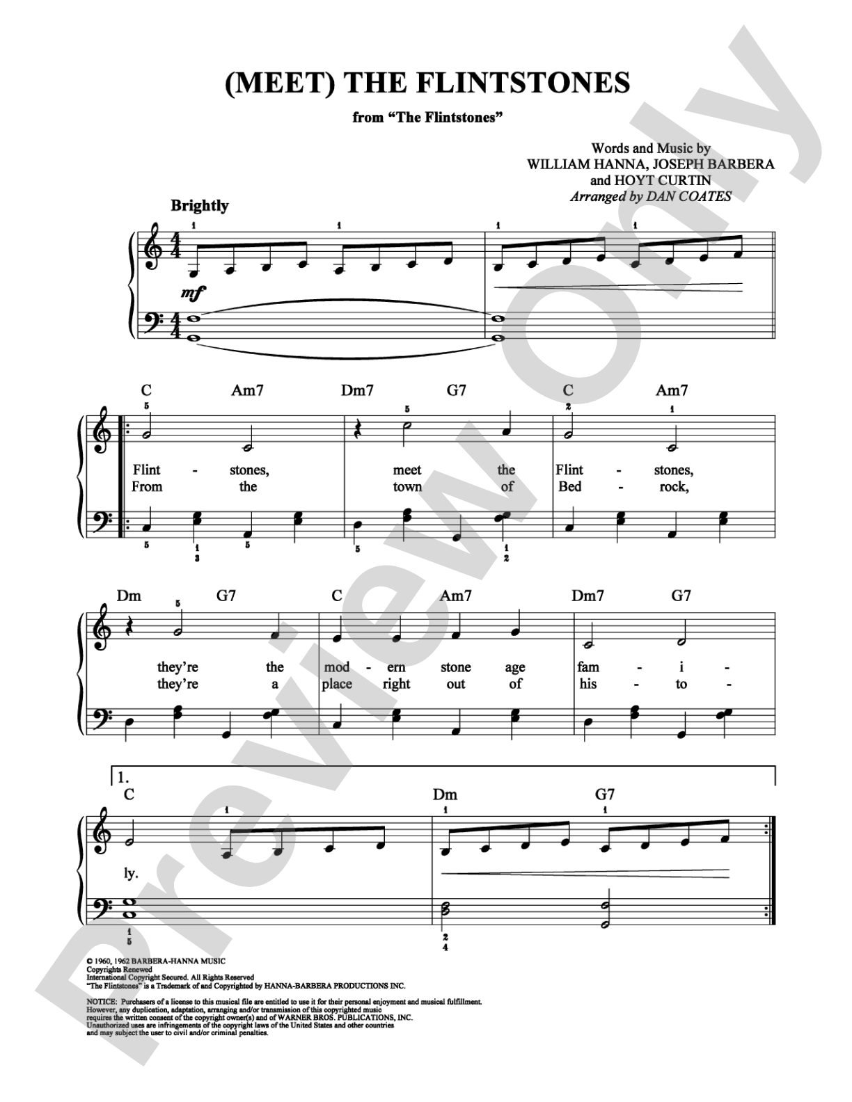 (Meet) The Flintstones: Easy Piano Digital Sheet Music
