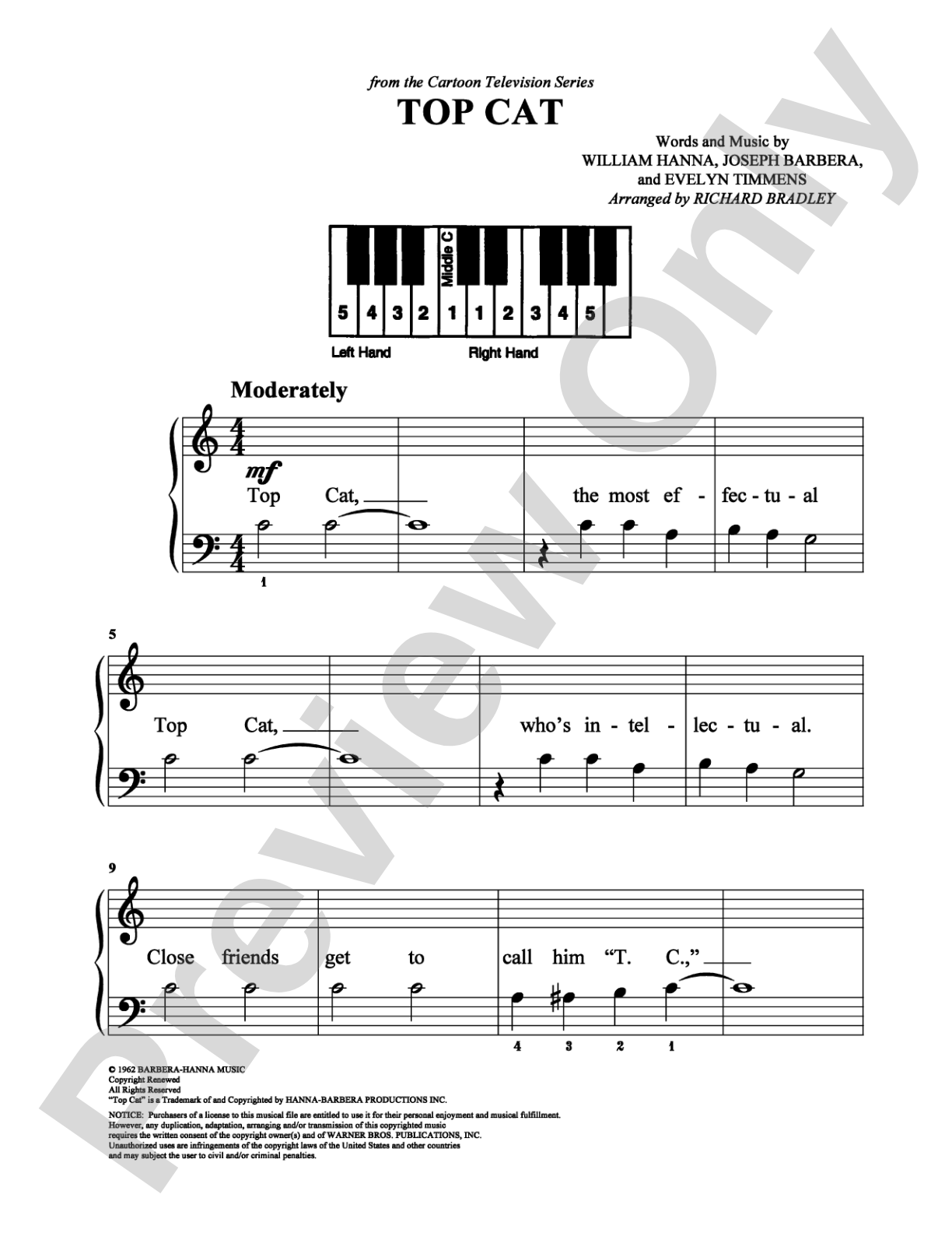 Top Cat: Easy Piano Digital Sheet Music