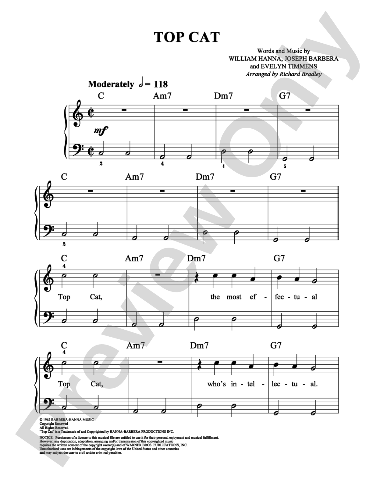 Top Cat: Easy Piano Digital Sheet Music