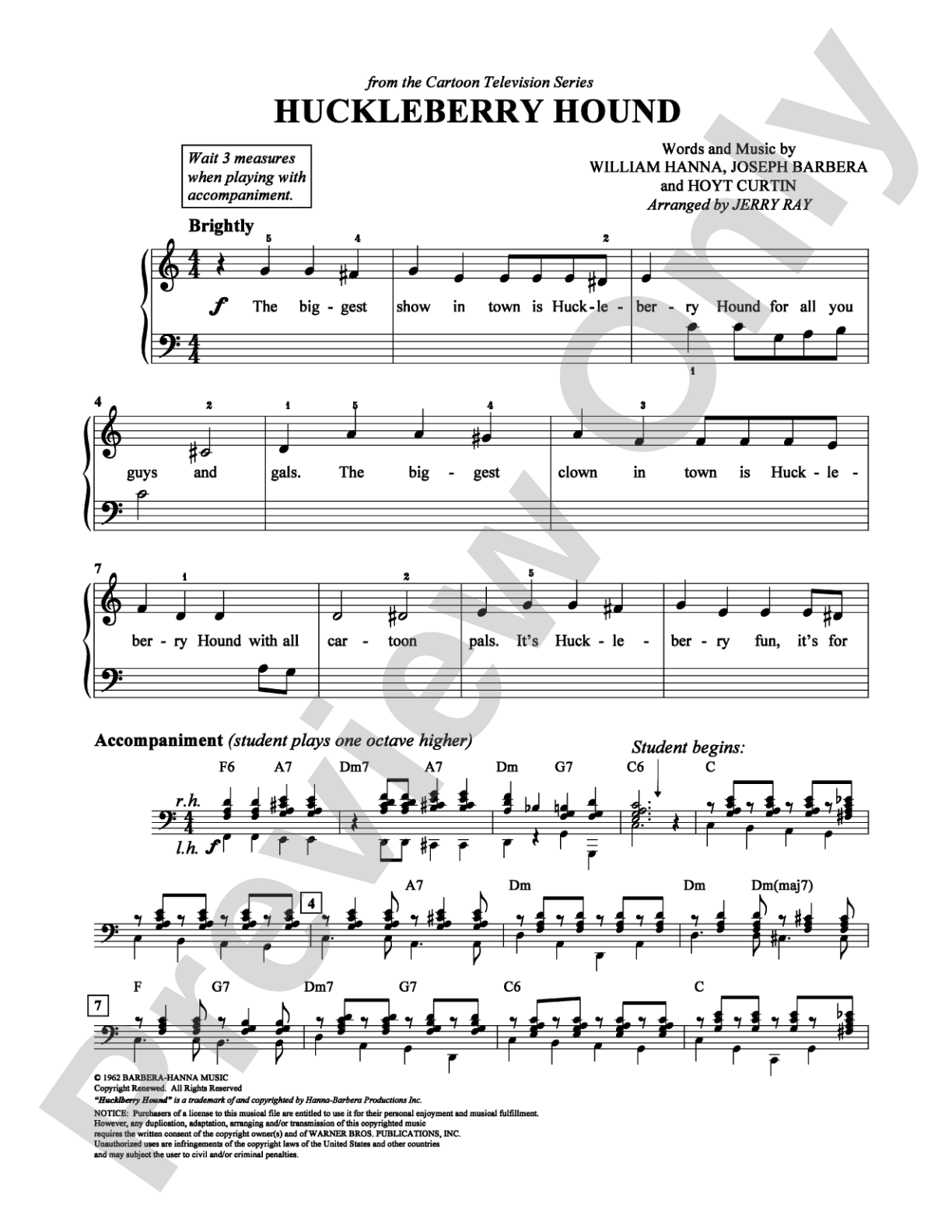 Huckleberry Hound: Easy Piano Digital Sheet Music