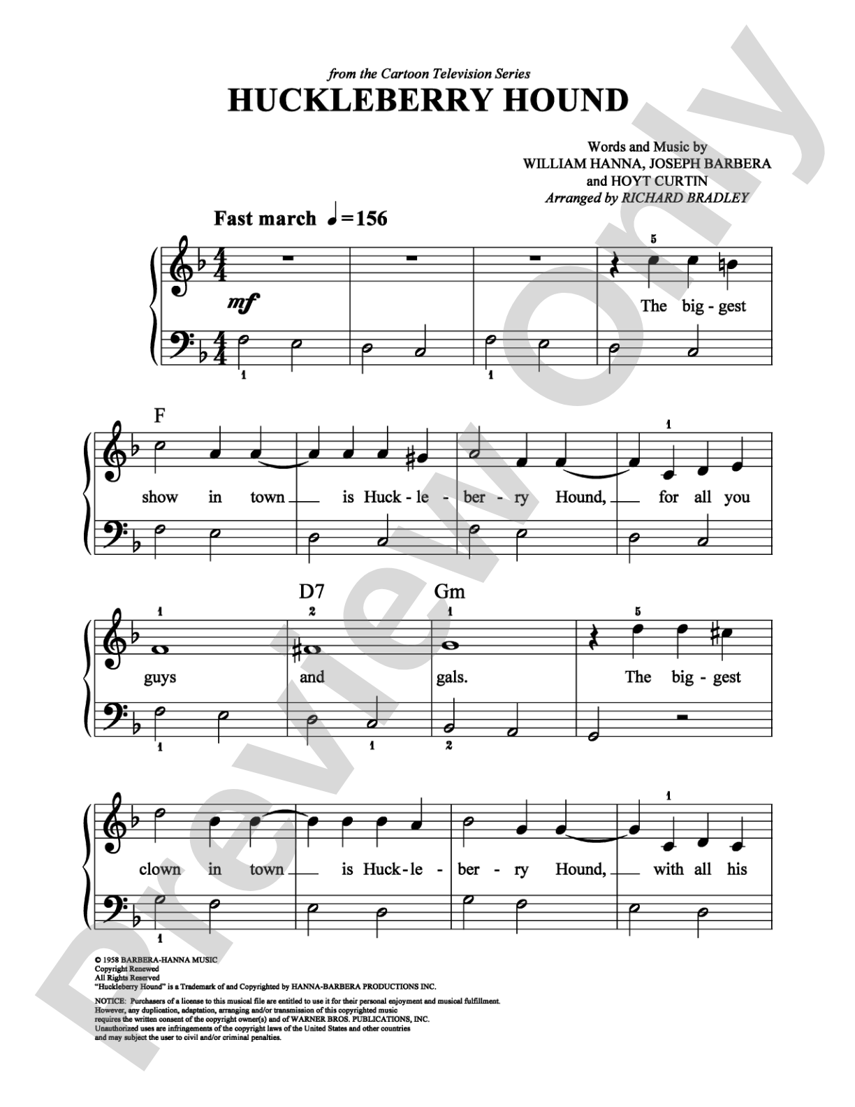 Huckleberry Hound: Easy Piano Digital Sheet Music