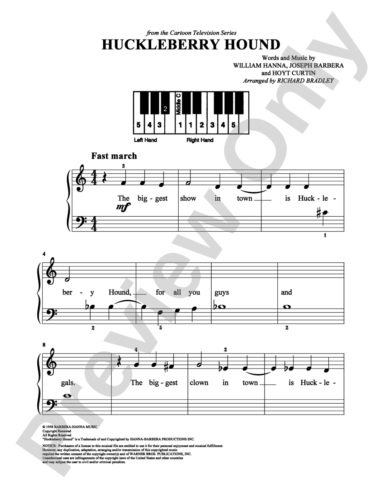 Huckleberry Hound: Easy Piano Digital Sheet Music