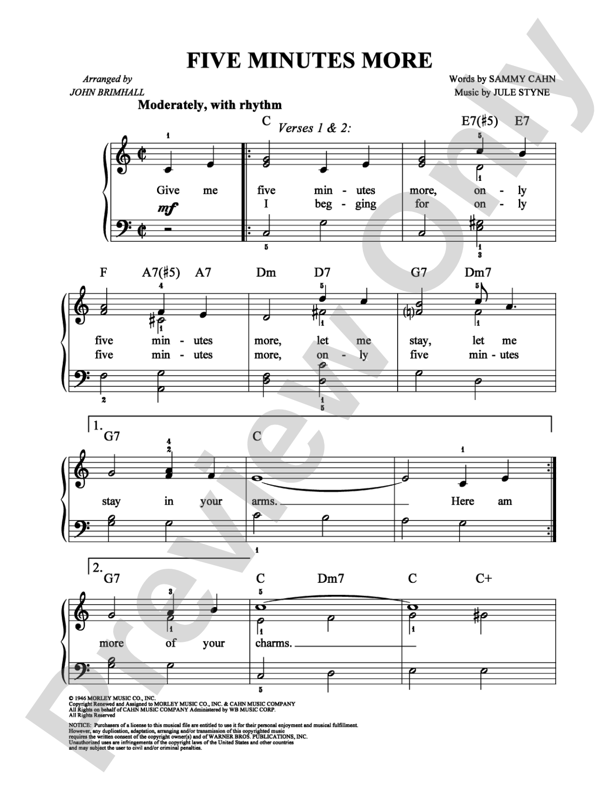 Five Minutes More: Easy Piano Digital Sheet Music
