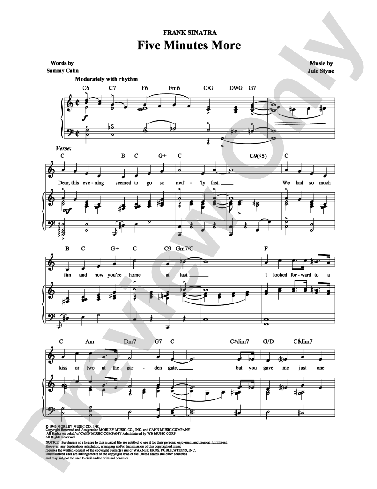 Five Minutes More: Piano/Vocal/Chords Digital Sheet Music