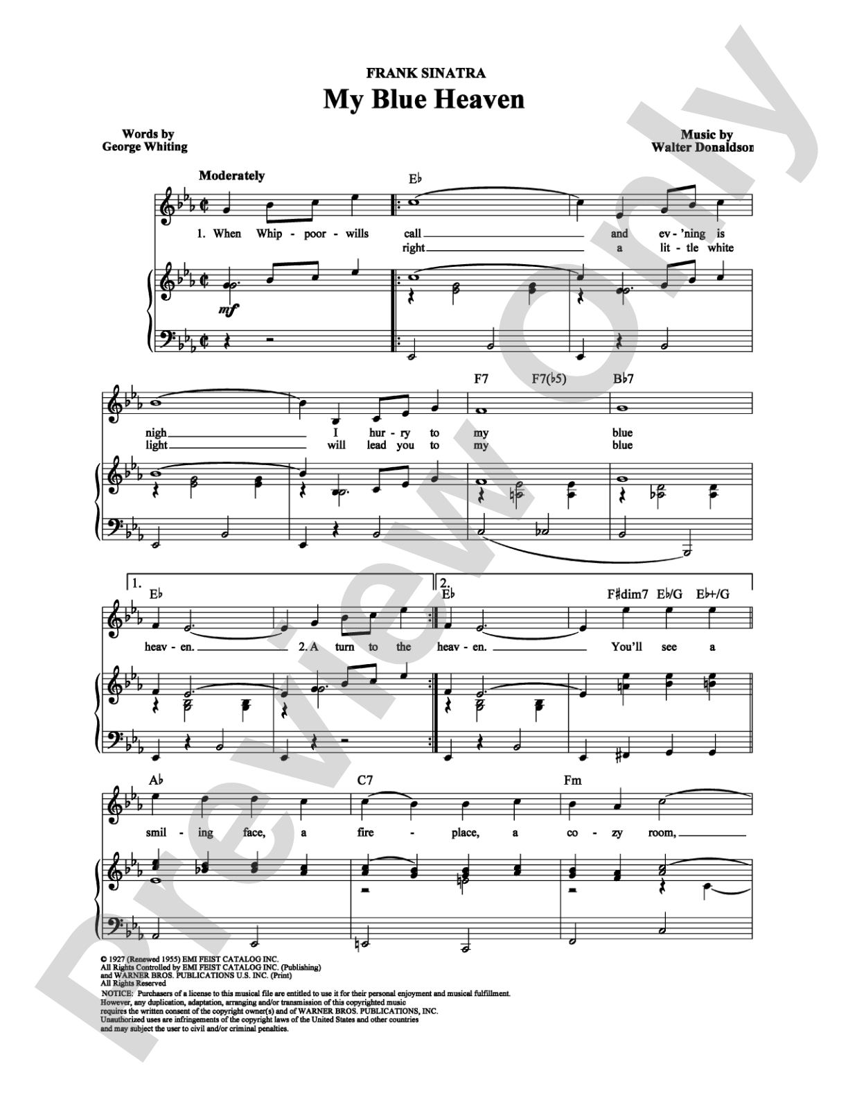 My Blue Heaven: Piano/Vocal/Chords Digital Sheet Music