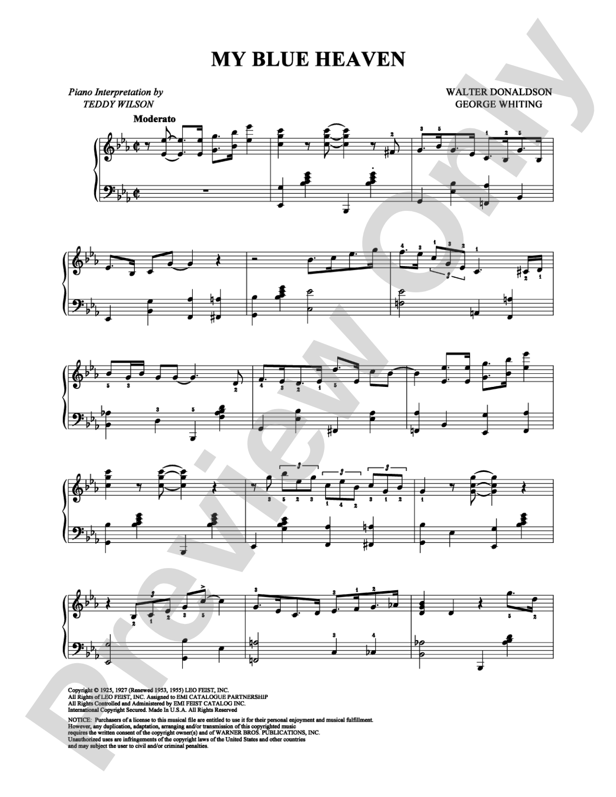 My Blue Heaven: Piano Digital Sheet Music