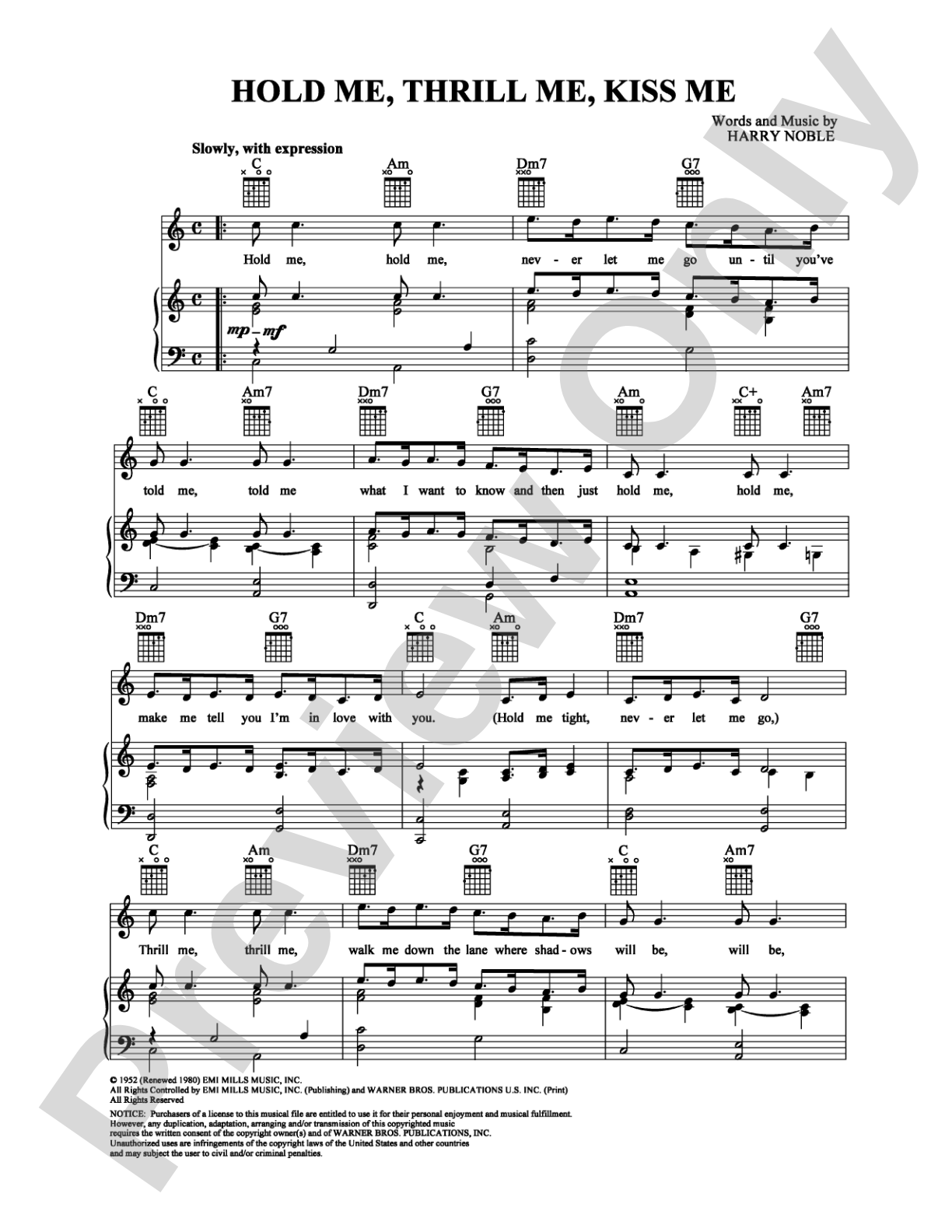 Hold Me, Thrill Me, Kiss Me: Piano/Vocal/Chords Digital Sheet Music
