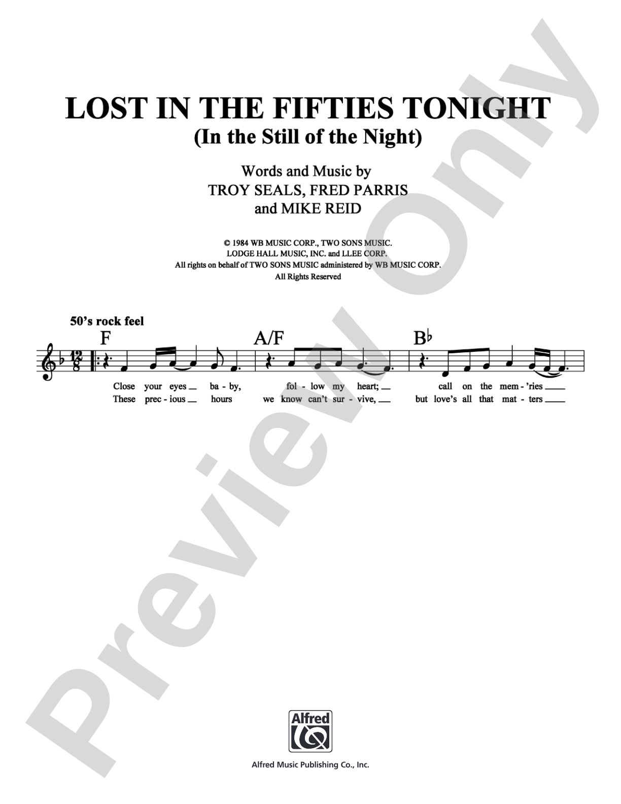 Lost in the Fifties Tonight (In the Still of the Night): Lead Sheet Digital Sheet Music